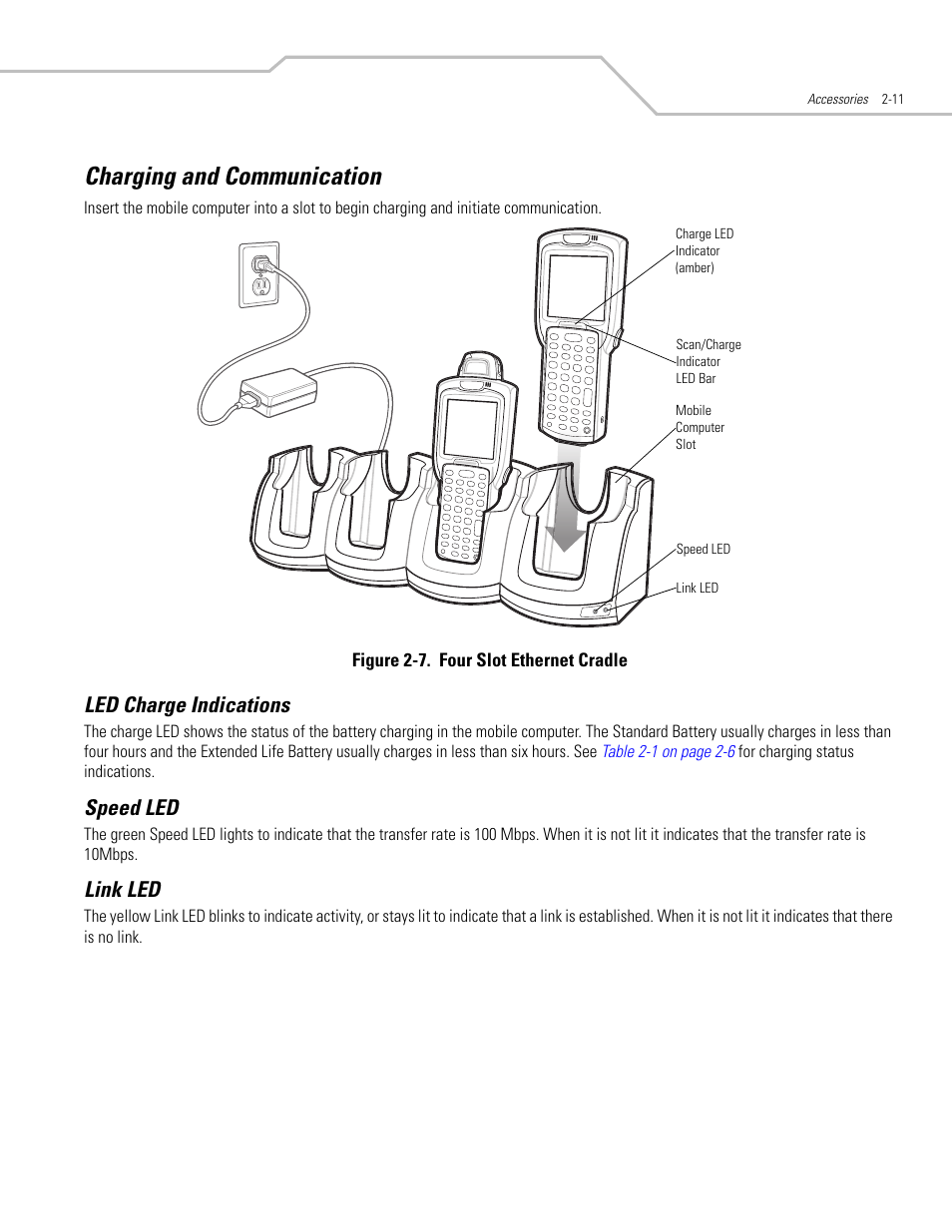 Charging and communication, Led charge indications, Speed led | Link led, Charging and communication -10 | Symbol Technologies MC3000 User Manual | Page 51 / 212