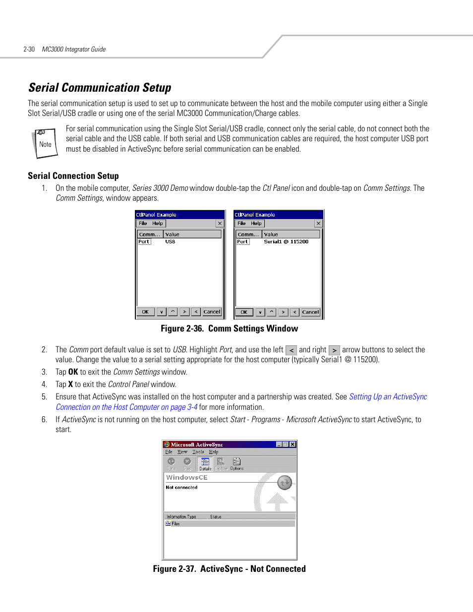 Serial communication setup, Serial communication setup -29, Serial connection setup -29 | Serial communication, Serial communication setup on | Symbol Technologies MC3000 User Manual | Page 70 / 212