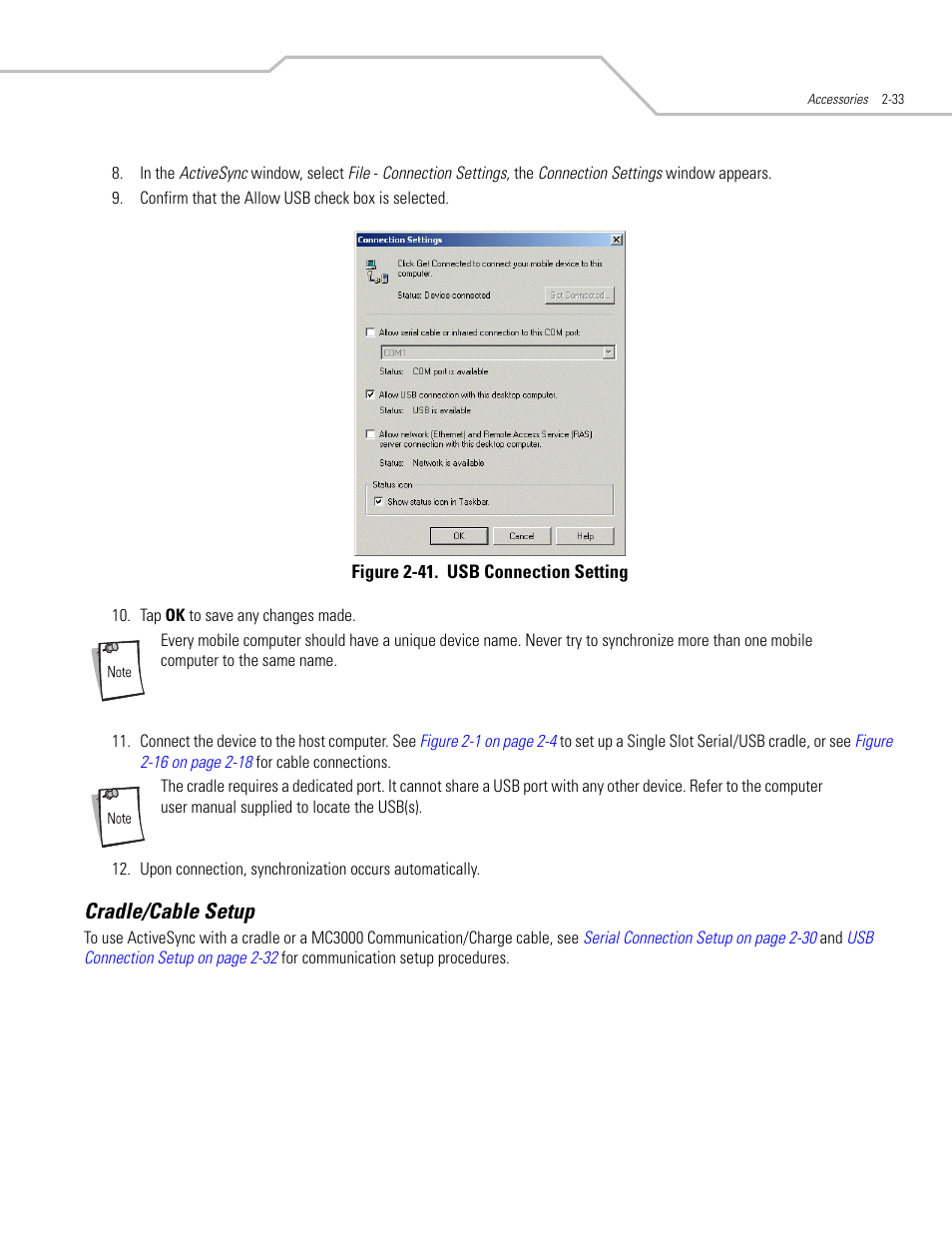 Cradle/cable setup, Cradle/cable setup -32 | Symbol Technologies MC3000 User Manual | Page 73 / 212