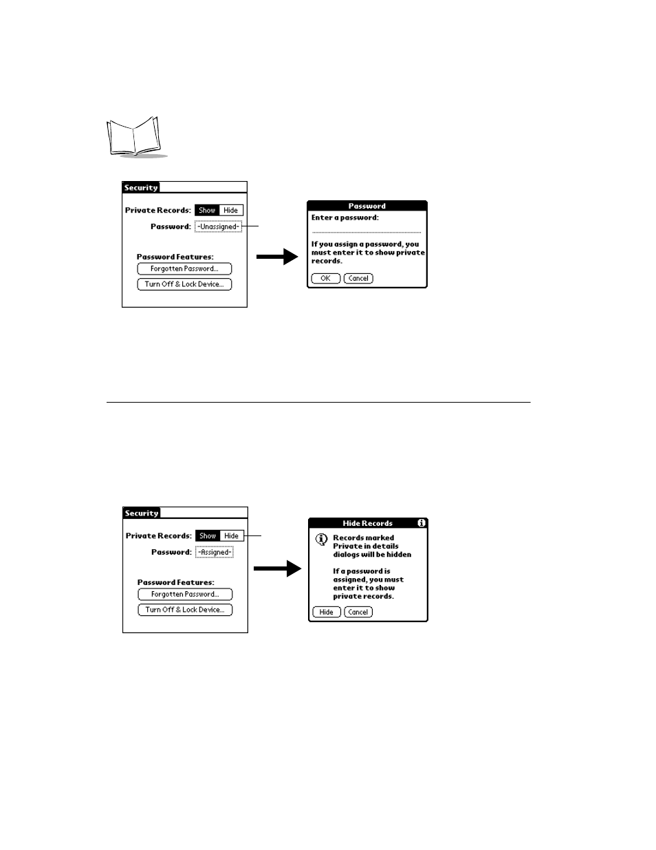 Hiding private entries, Hiding private entries -2 | Symbol Technologies SPT 1500 User Manual | Page 190 / 261