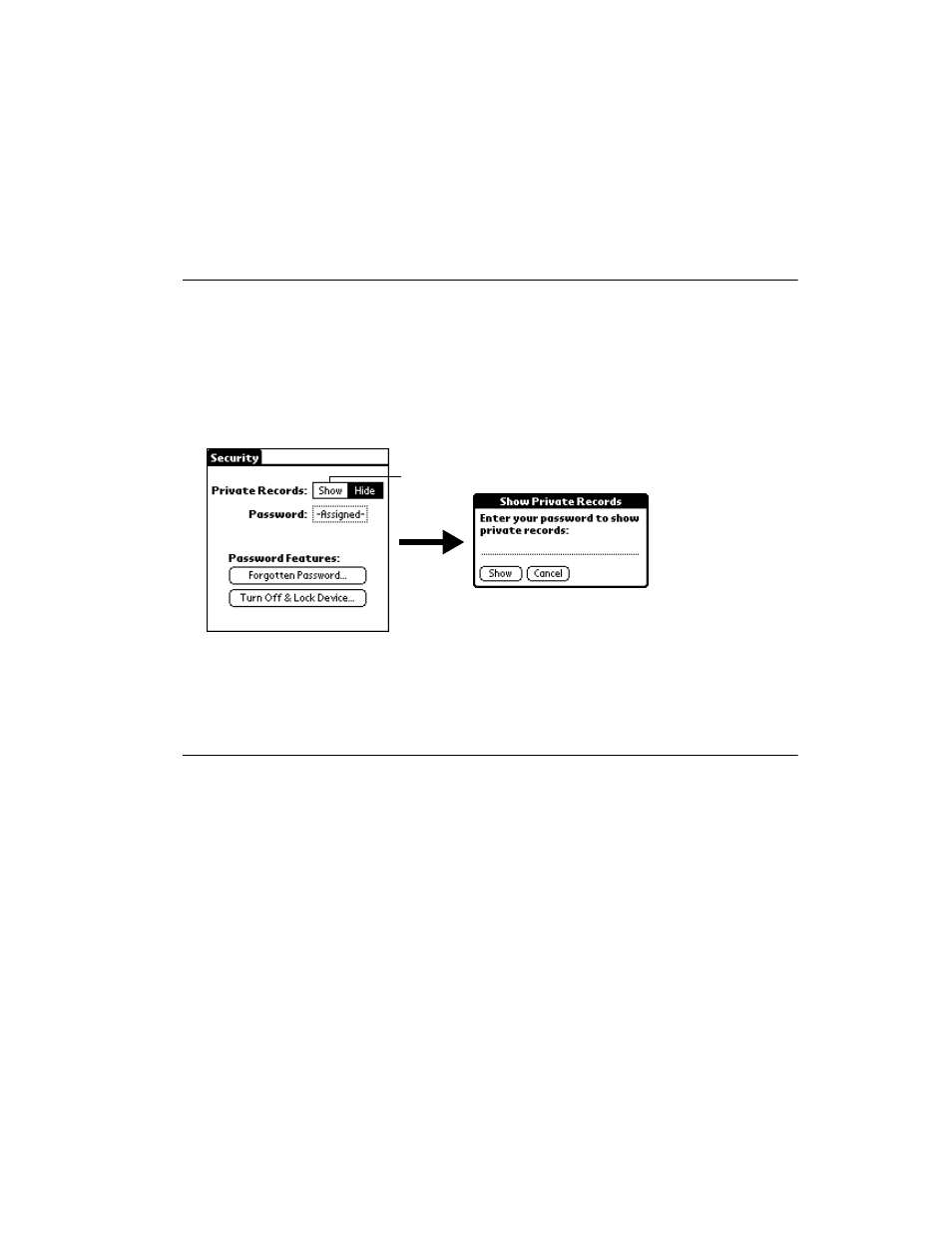 Showing private entries, Locking your spt 1500 terminal | Symbol Technologies SPT 1500 User Manual | Page 191 / 261