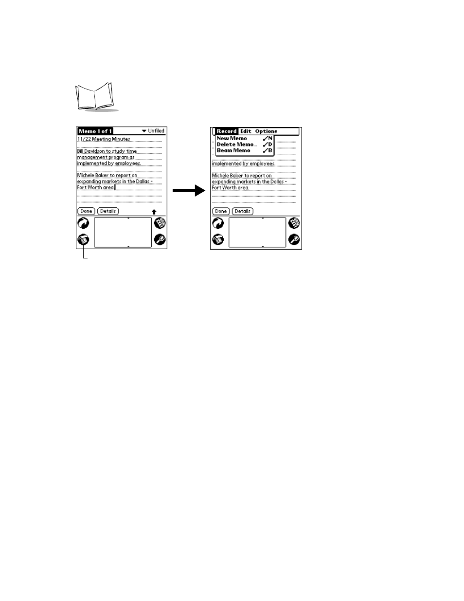 Choosing a menu, Graffiti menu commands, Choosing a menu -18 graffiti menu commands -18 | Symbol Technologies SPT 1500 User Manual | Page 48 / 261