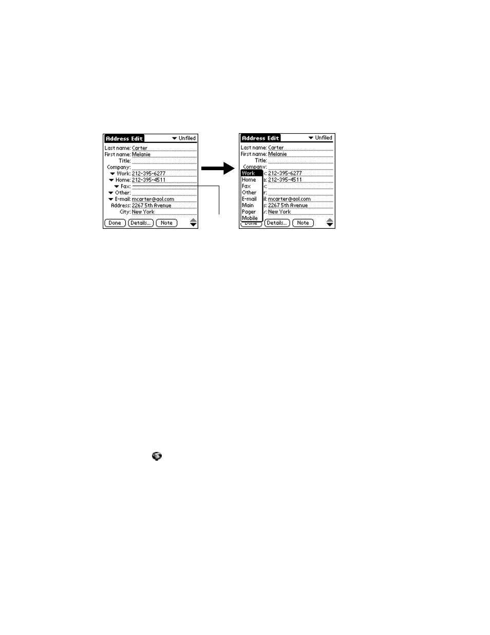 Assigning address categories, Sorting by name or company | Symbol Technologies SPT 1500 User Manual | Page 69 / 261