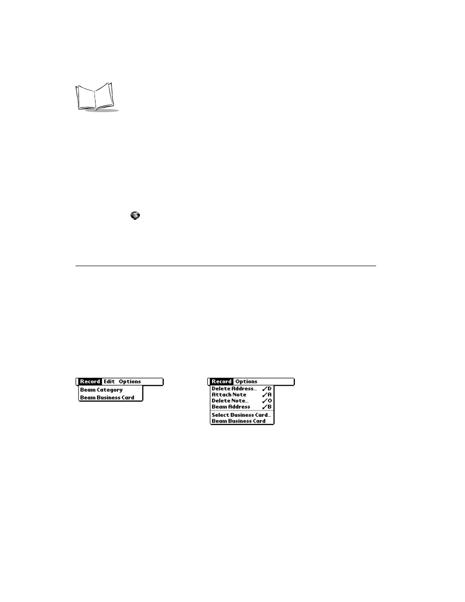 Address book menu commands, Record menu, Address book menu commands -10 | Record menu -10 | Symbol Technologies SPT 1500 User Manual | Page 72 / 261