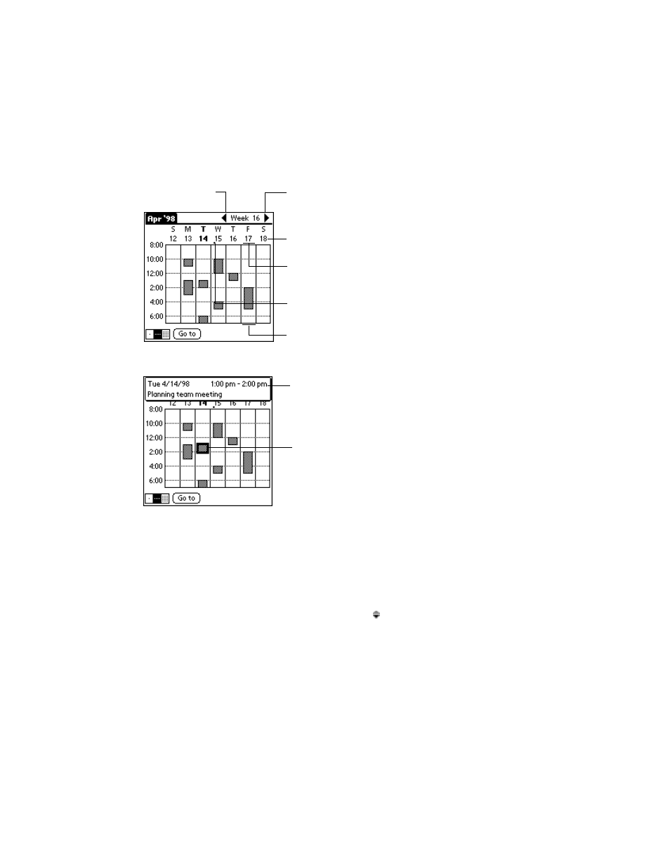 Spotting event conflicts in week view, Spotting event conflicts in week view -11 | Symbol Technologies SPT 1500 User Manual | Page 91 / 261