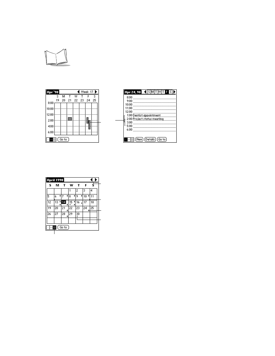 Working in month view, Working in month view -12 | Symbol Technologies SPT 1500 User Manual | Page 92 / 261