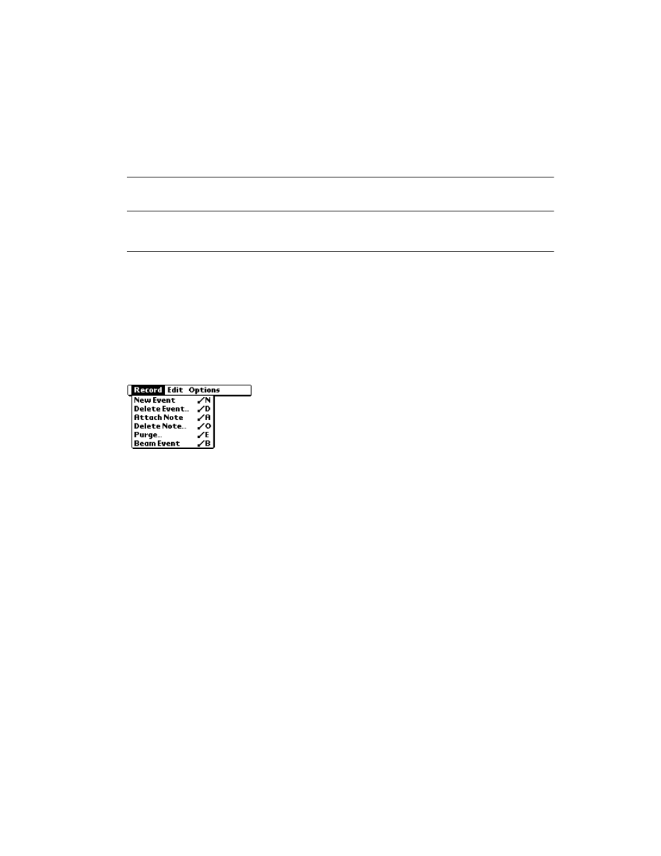 Date book menu commands, Record menu, Date book menu commands -13 | Record menu -13 | Symbol Technologies SPT 1500 User Manual | Page 93 / 261