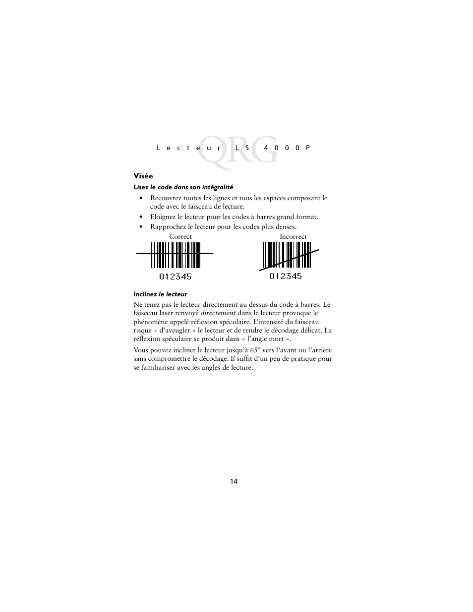 Visée | Symbol Technologies LS4000P Series User Manual | Page 16 / 48