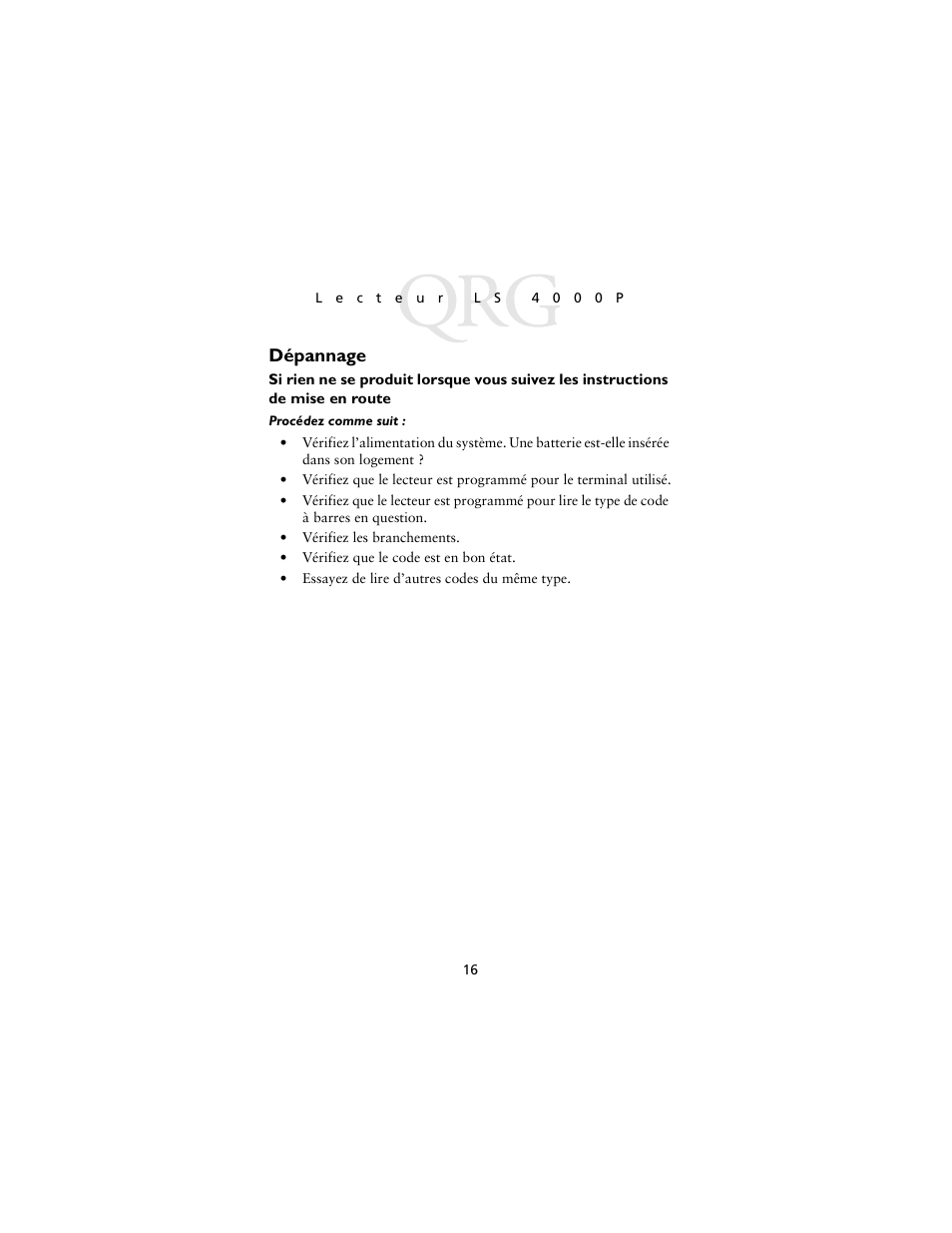 Dépannage | Symbol Technologies LS4000P Series User Manual | Page 18 / 48