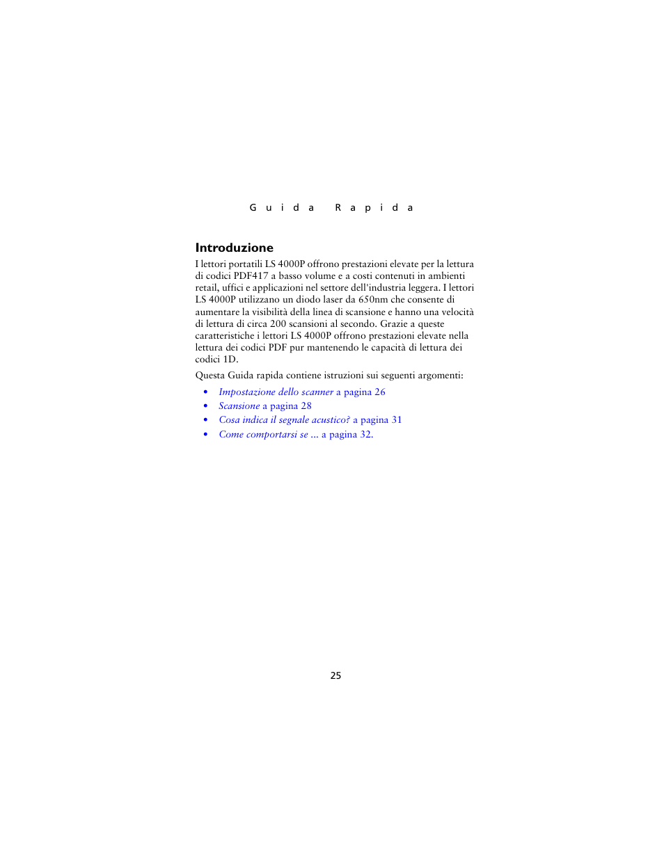 Guida rapida, Introduzione | Symbol Technologies LS4000P Series User Manual | Page 27 / 48