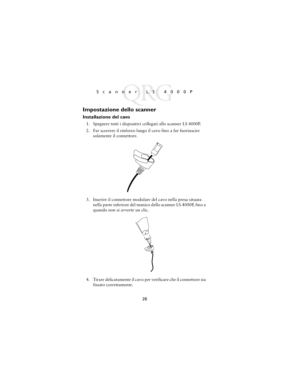 Impostazione dello scanner, Installazione del cavo | Symbol Technologies LS4000P Series User Manual | Page 28 / 48