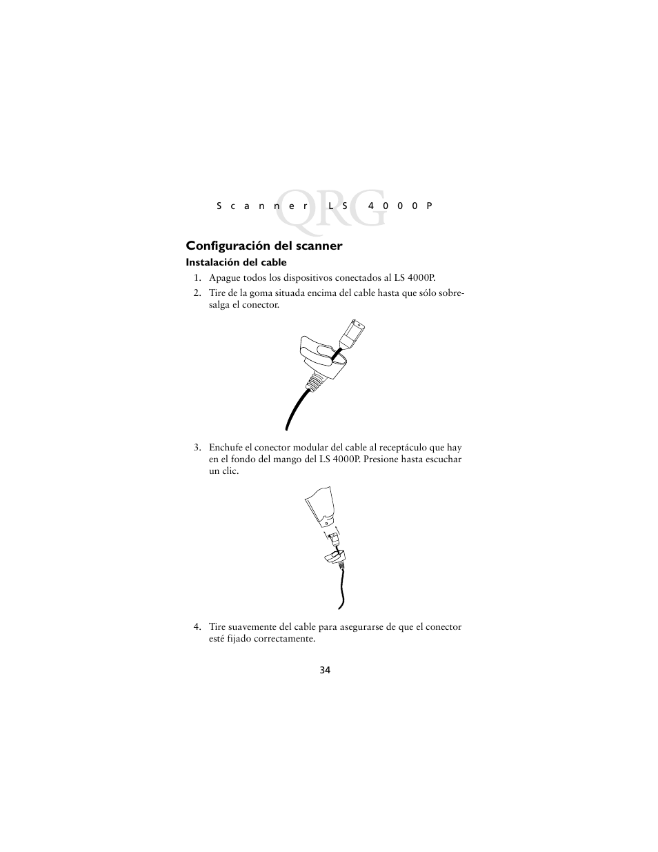 Configuración del scanner, Instalación del cable | Symbol Technologies LS4000P Series User Manual | Page 36 / 48