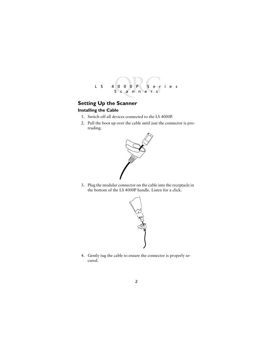 Setting up the scanner, Installing the cable | Symbol Technologies LS4000P Series User Manual | Page 4 / 48