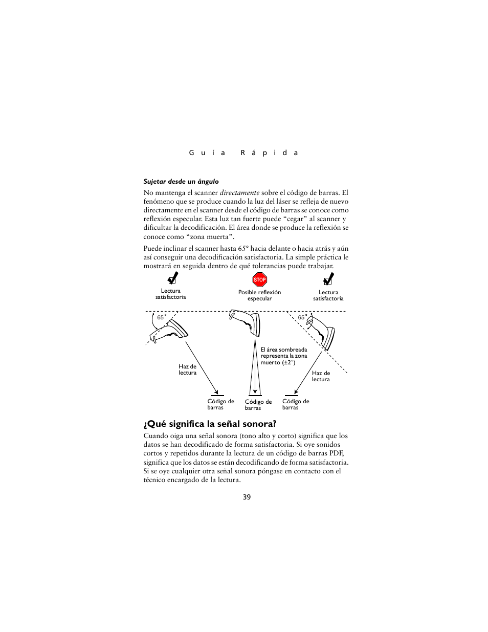 Qué significa la señal sonora | Symbol Technologies LS4000P Series User Manual | Page 41 / 48