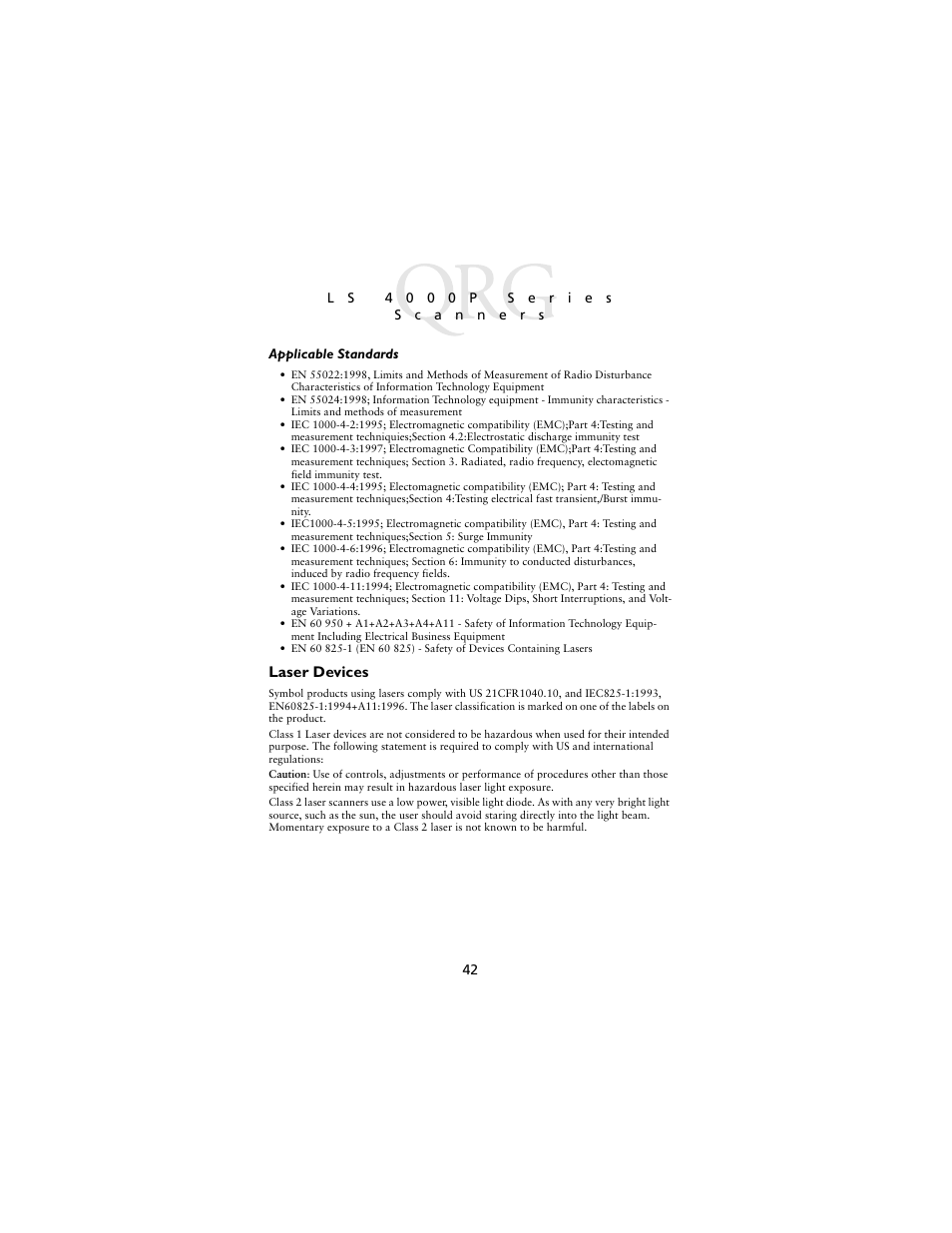 Laser devices | Symbol Technologies LS4000P Series User Manual | Page 44 / 48