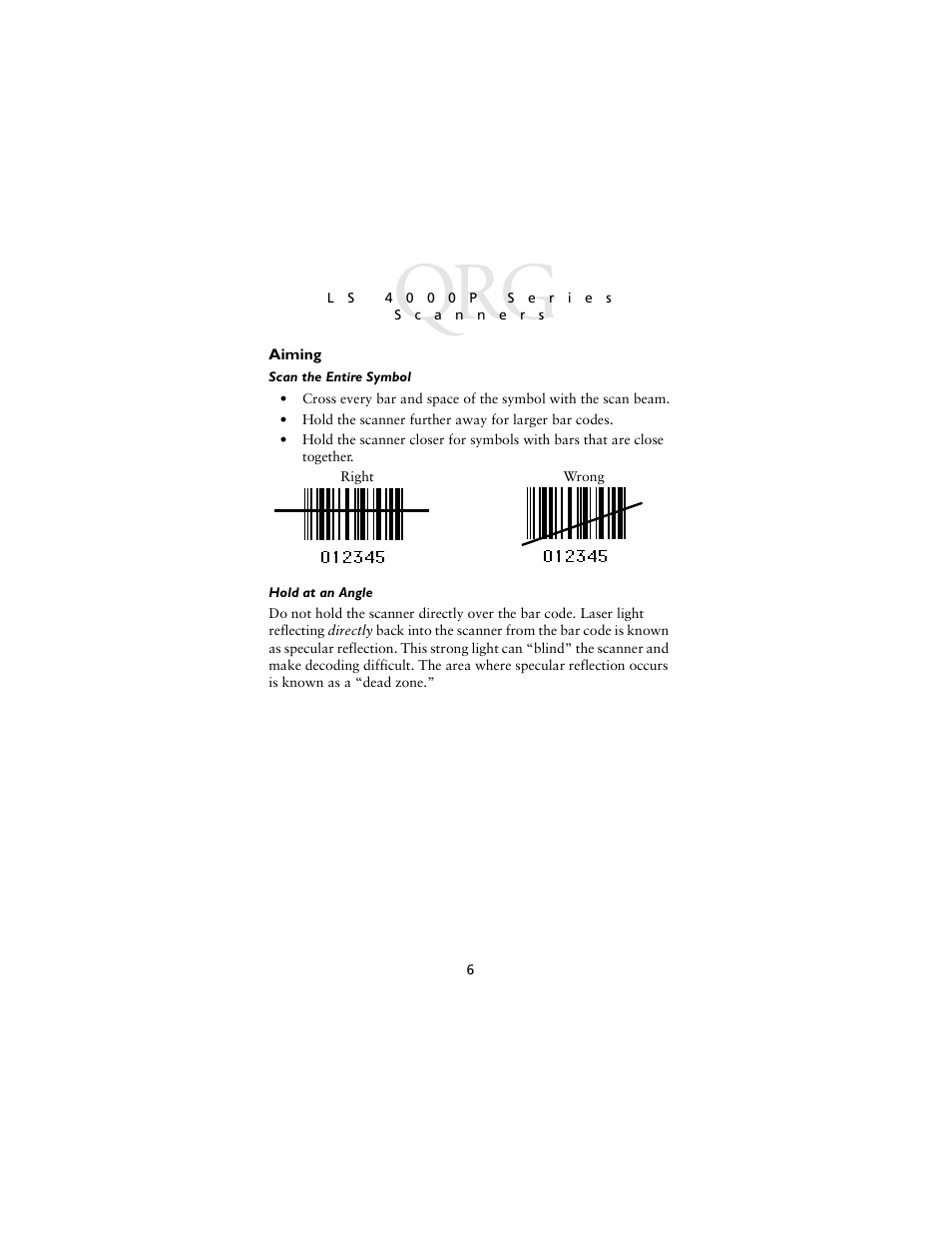 Aiming | Symbol Technologies LS4000P Series User Manual | Page 8 / 48