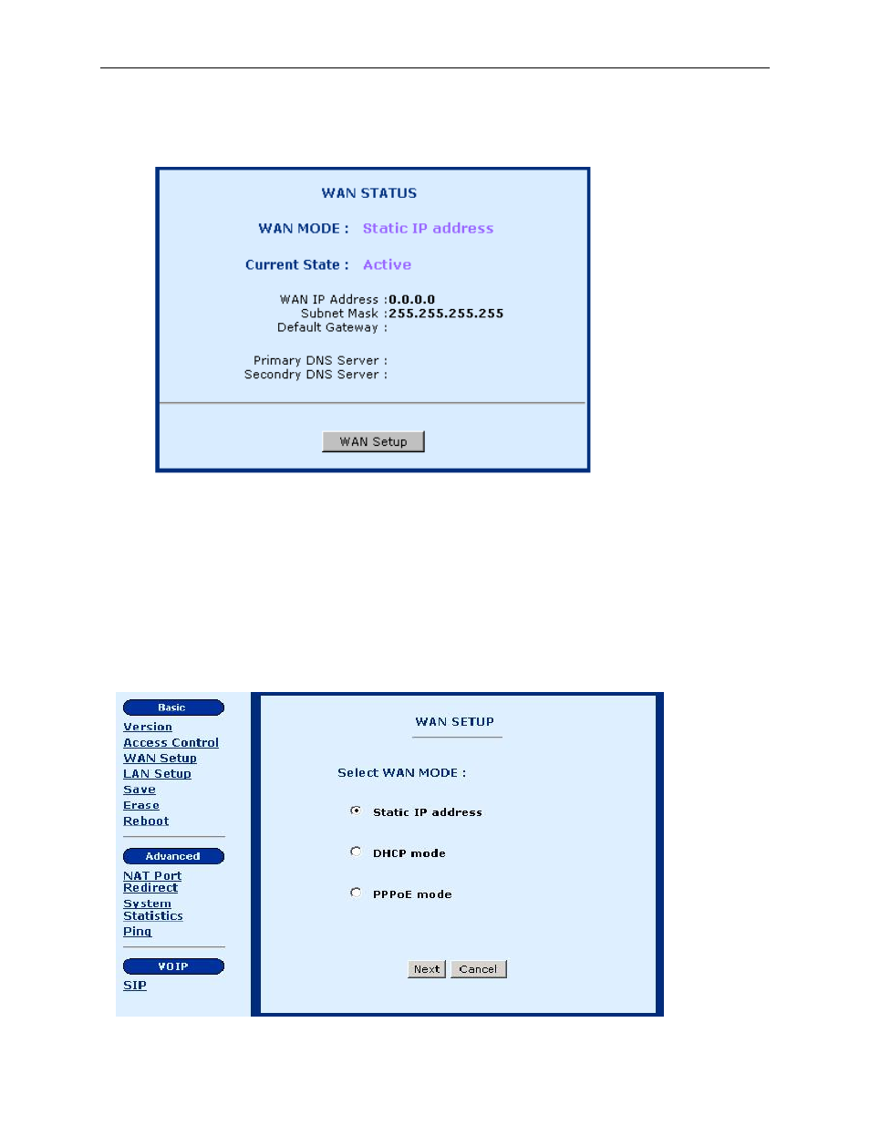 Wan setup, Wan s, Etup | 2 wan setup | Symbol Technologies 1813-A2-GB20-00 User Manual | Page 17 / 50