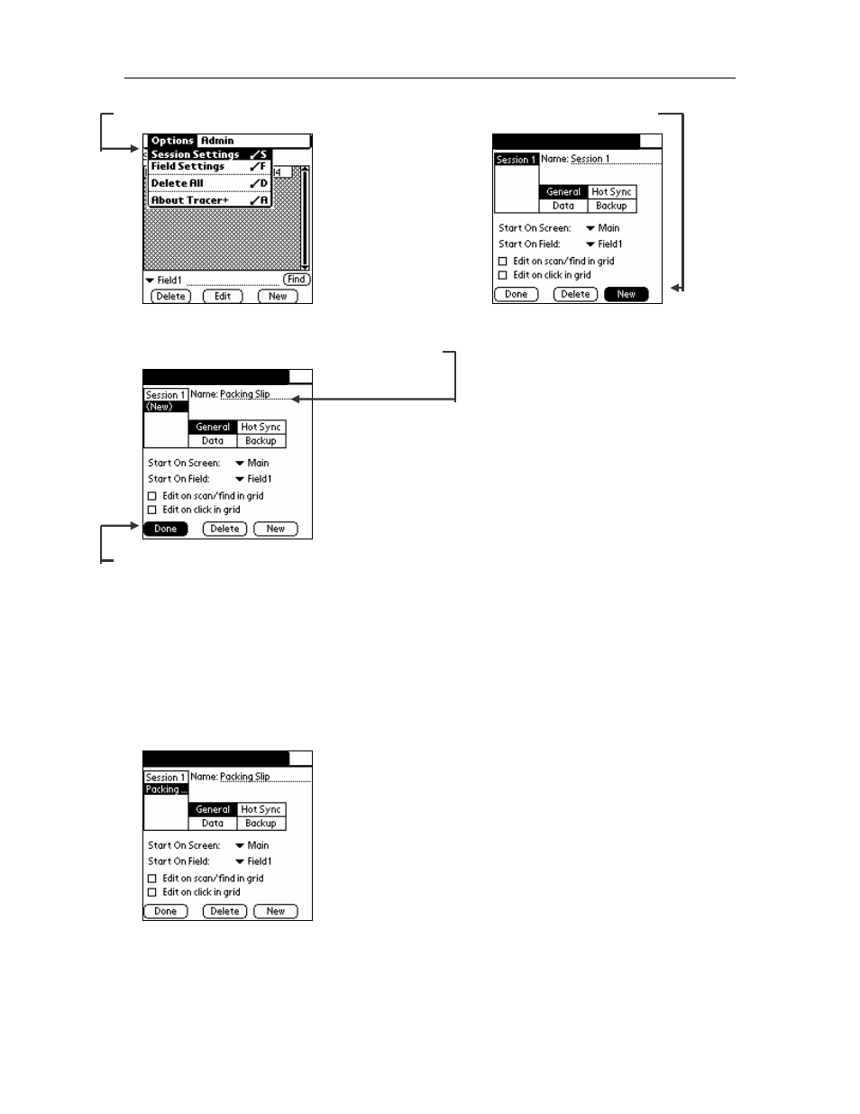 2 session settings explained, 1 general session settings, Session settings explained | General session settings, Chapter 3: sessions | Symbol Technologies AccuScan Palm Pro User Manual | Page 11 / 34
