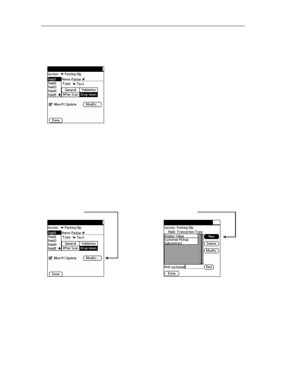 5 drop-down lists, Drop-down lists, Chapter 4: field settings | Symbol Technologies AccuScan Palm Pro User Manual | Page 25 / 34