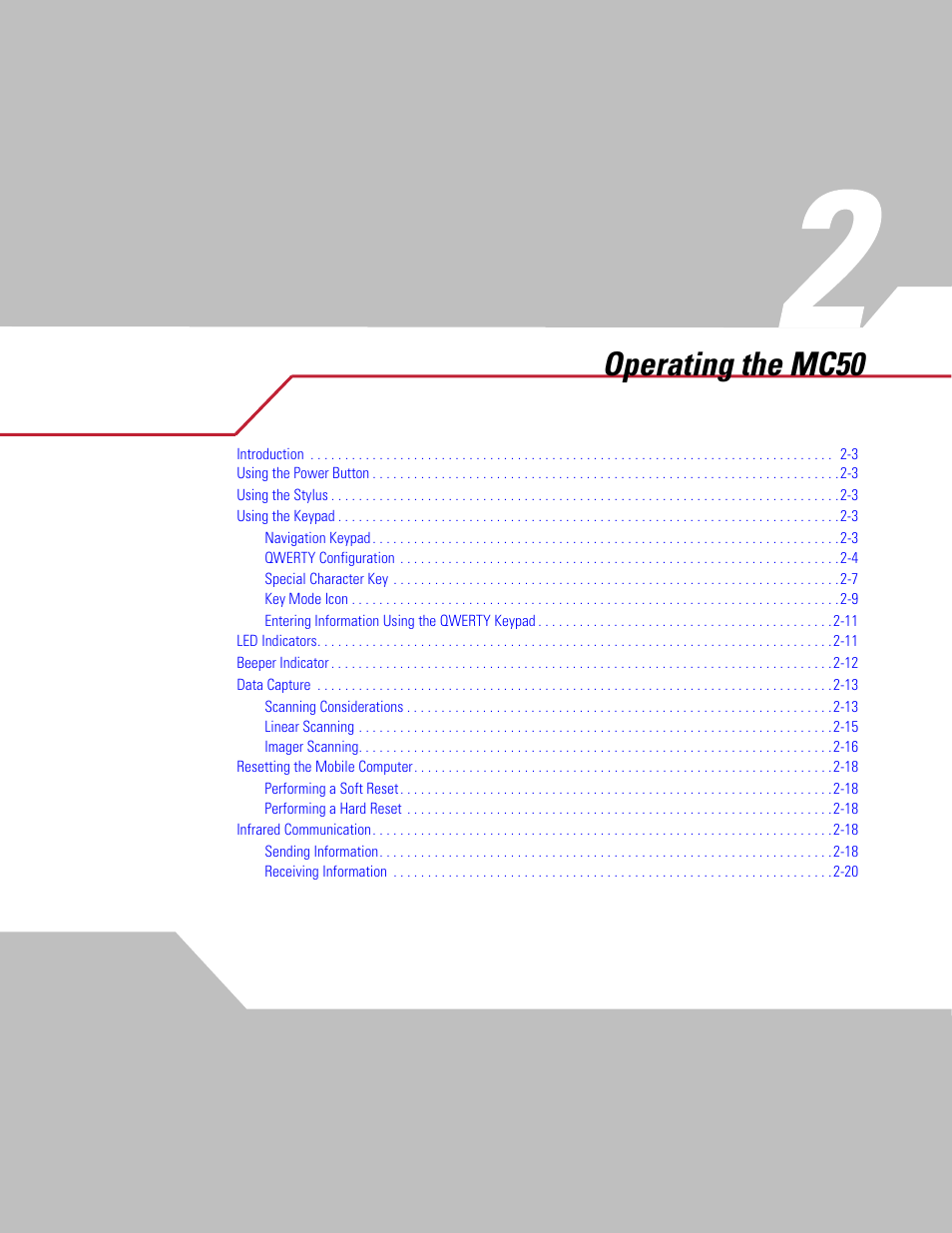 Operating the mc50, Chapter 2. operating the mc50, Chapter 2, operating the mc 50 | Symbol Technologies MC50 User Manual | Page 33 / 102