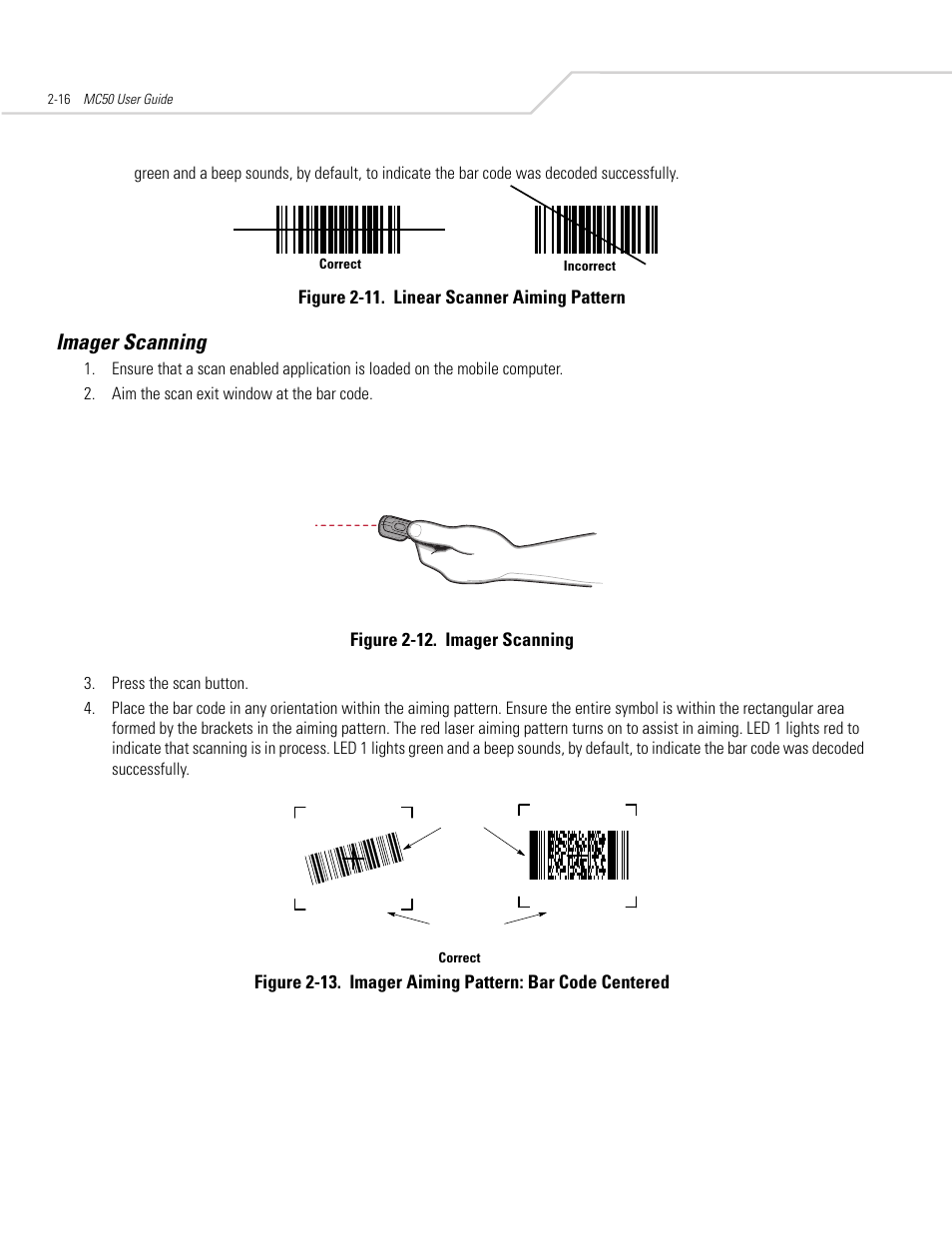 Imager scanning, Imager scanning -16 | Symbol Technologies MC50 User Manual | Page 48 / 102