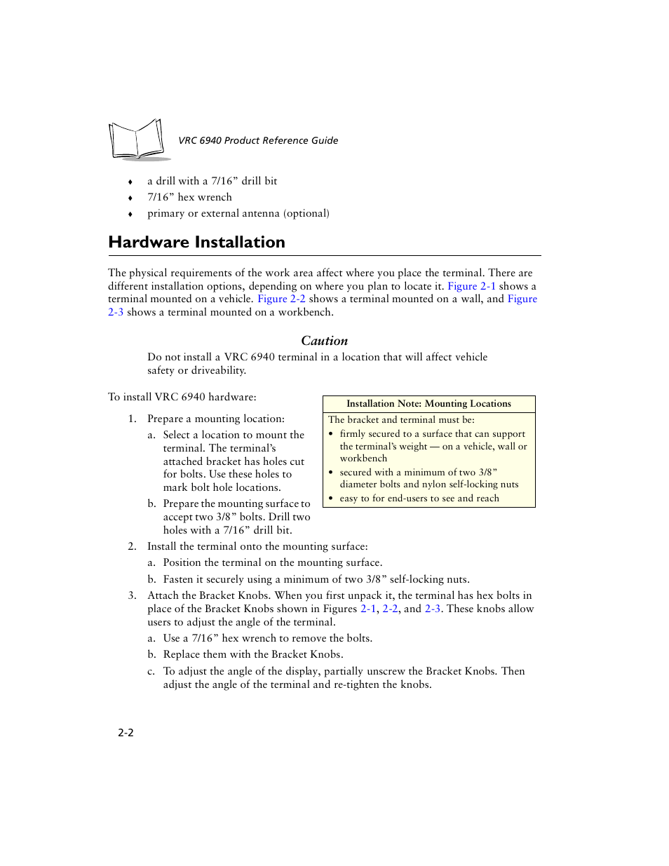 Hardware installation, Hardware installation -2 | Symbol Technologies VRC 6940 User Manual | Page 17 / 116