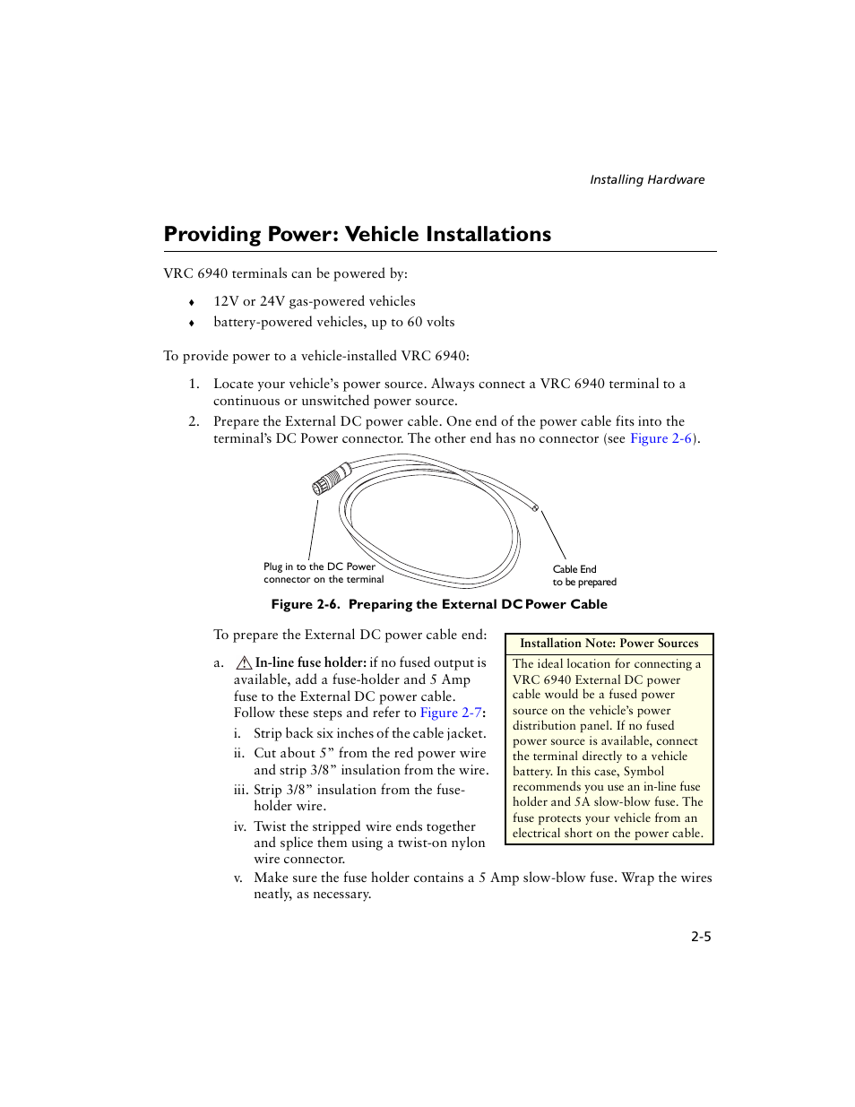 Providing power: vehicle installations, Providing power: vehicle installations -5 | Symbol Technologies VRC 6940 User Manual | Page 20 / 116
