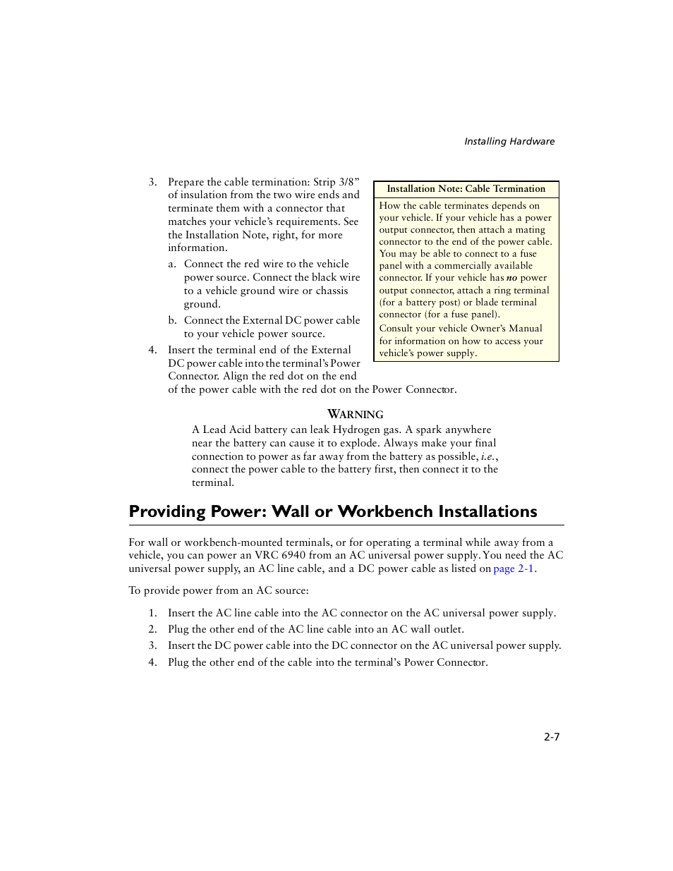 Providing power: wall or workbench installations | Symbol Technologies VRC 6940 User Manual | Page 22 / 116