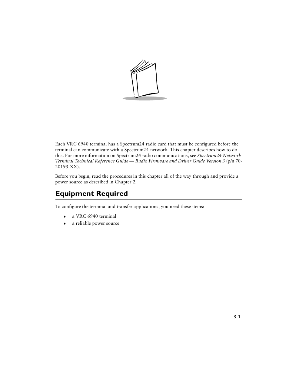 Chapter 3 configuring spectrum24, Equipment required, Chapter 3. configuring spectrum24 | Equipment required -1 | Symbol Technologies VRC 6940 User Manual | Page 24 / 116