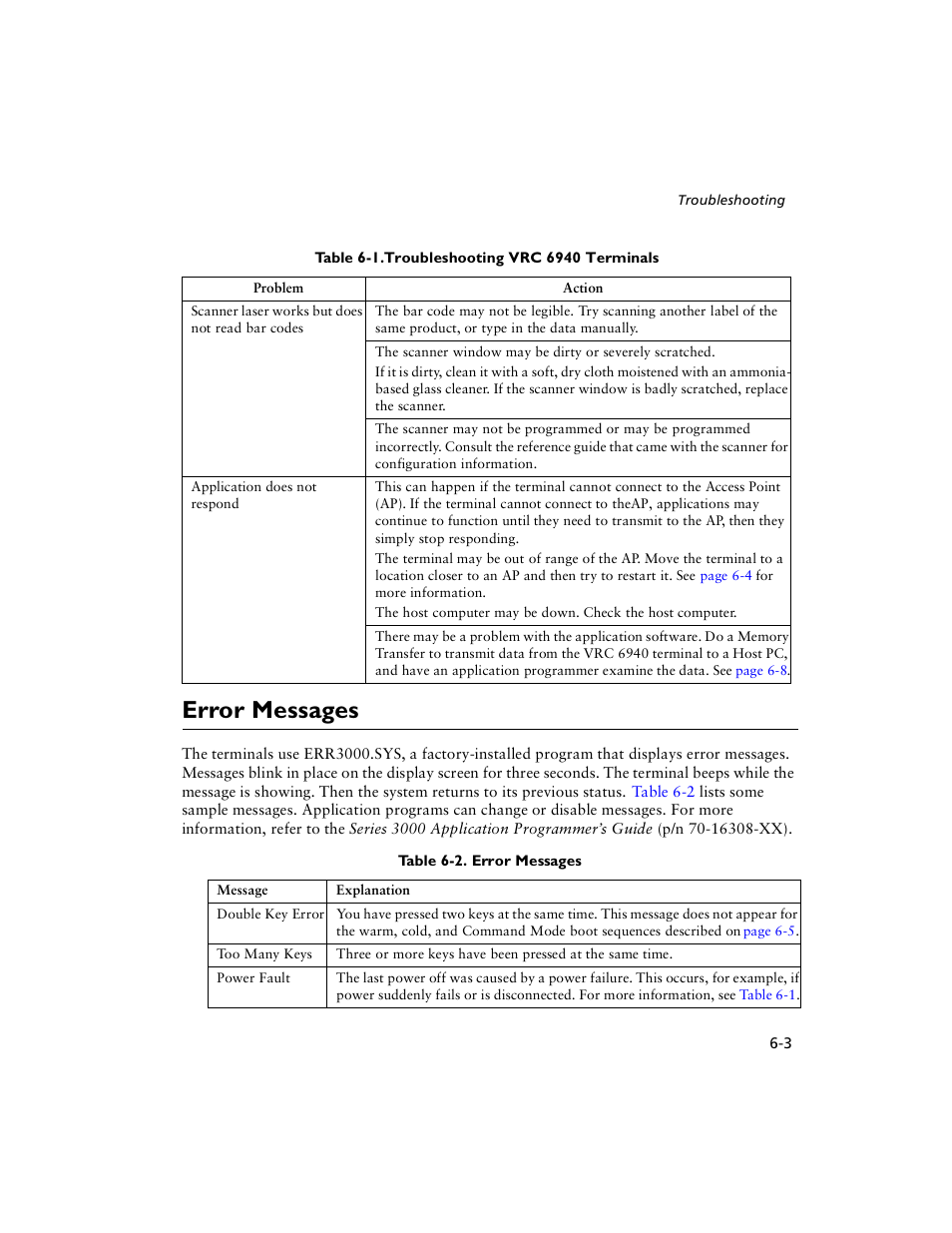 Error messages, Error messages -3 | Symbol Technologies VRC 6940 User Manual | Page 48 / 116