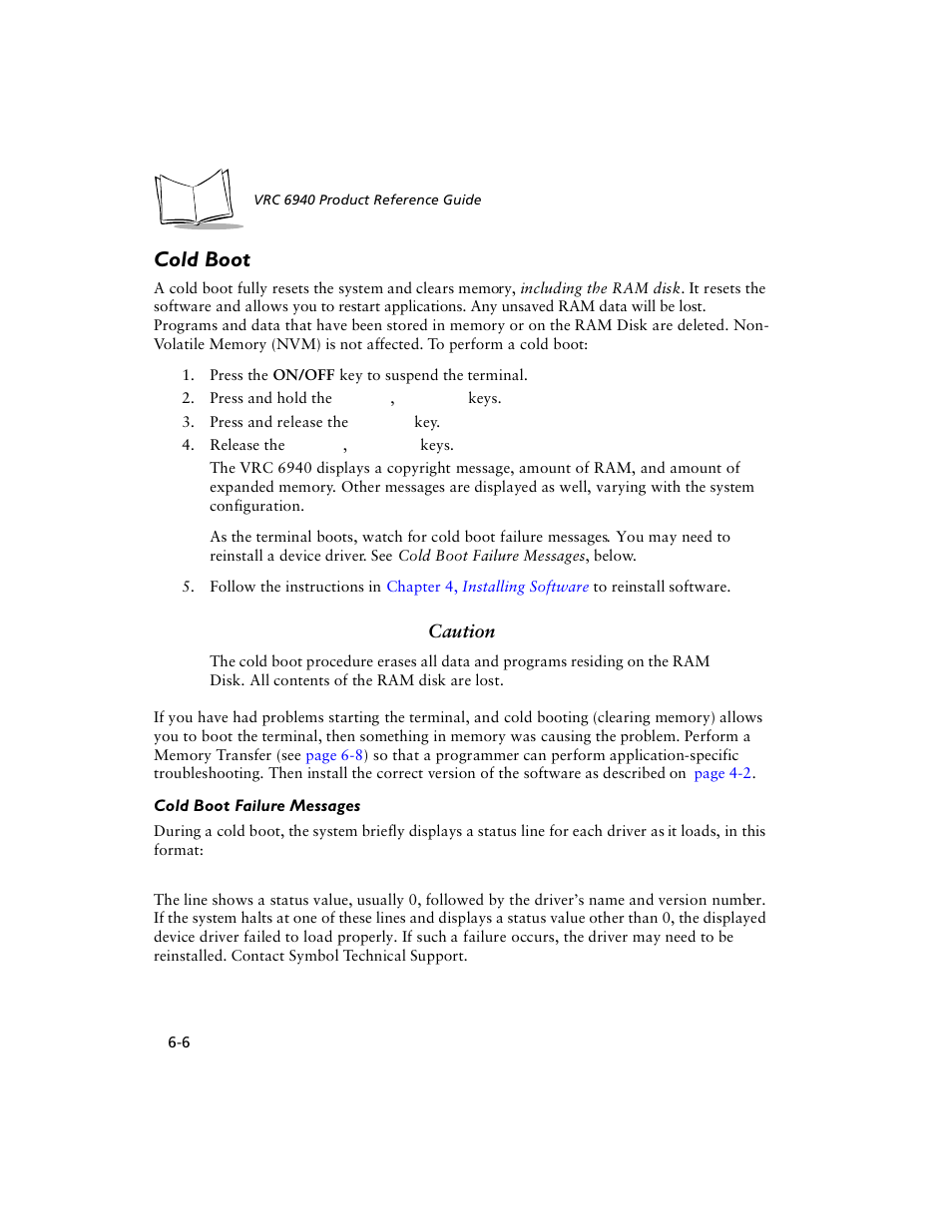 Cold boot, Cold boot -6, D on | Symbol Technologies VRC 6940 User Manual | Page 51 / 116