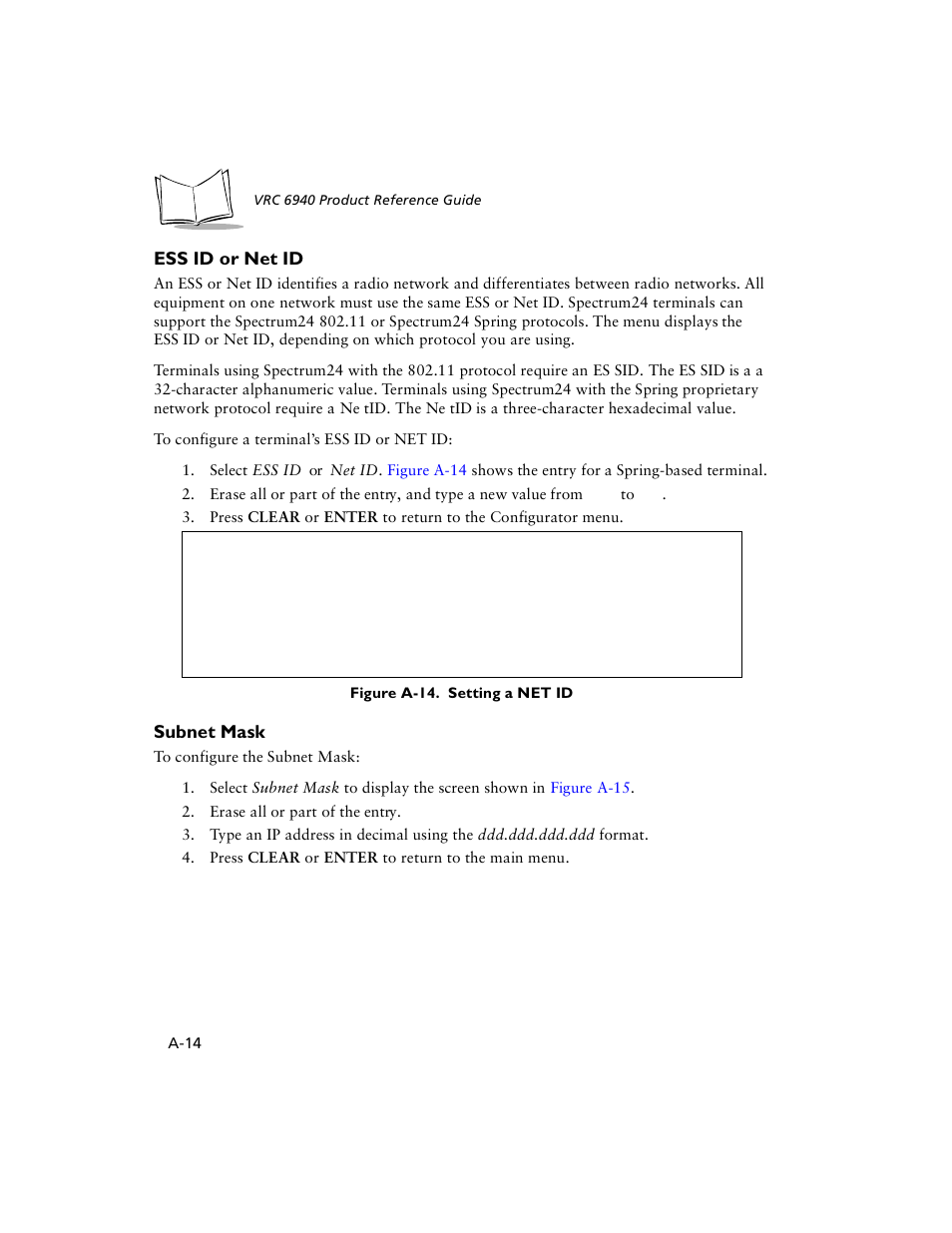 Ess id or net id, Subnet mask | Symbol Technologies VRC 6940 User Manual | Page 73 / 116