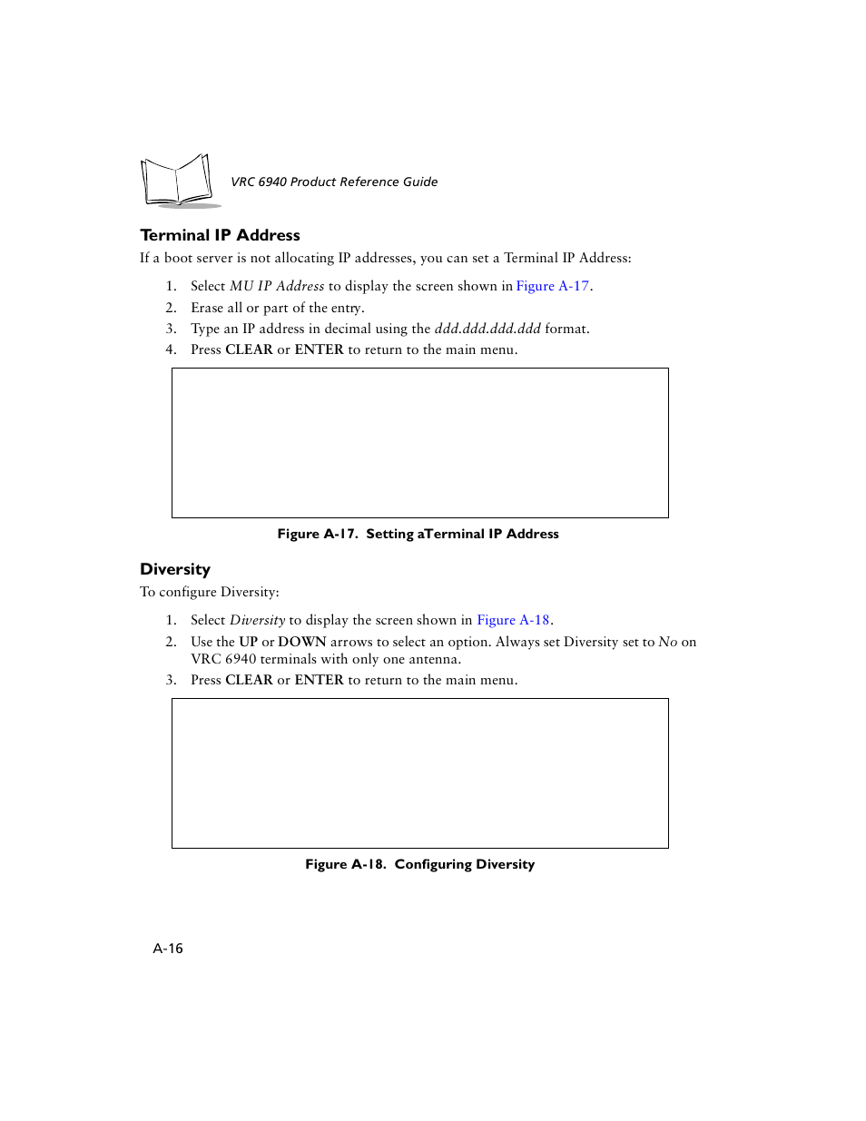 Terminal ip address, Diversity | Symbol Technologies VRC 6940 User Manual | Page 75 / 116