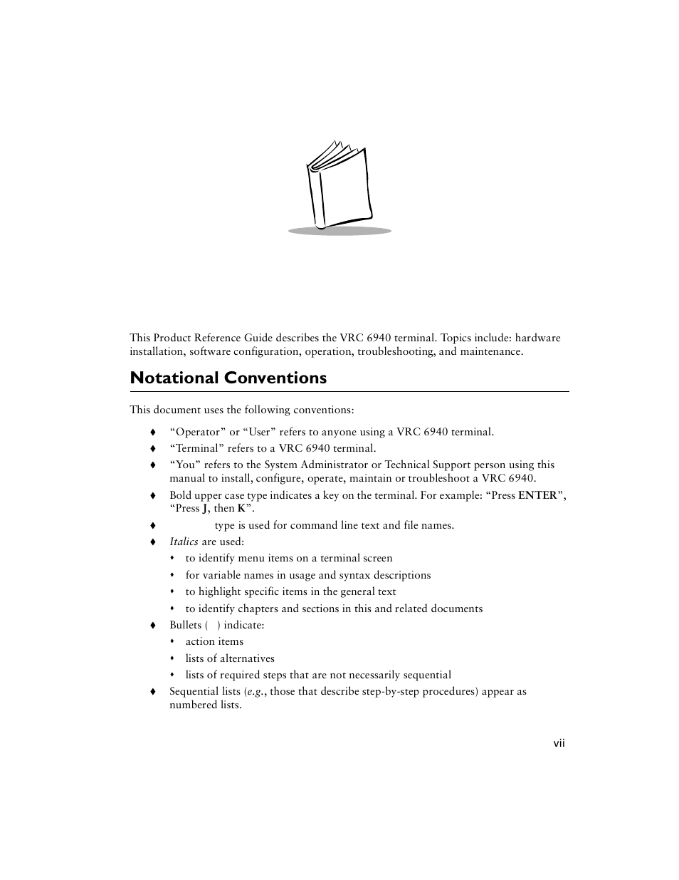 About this manual, Notational conventions | Symbol Technologies VRC 6940 User Manual | Page 8 / 116