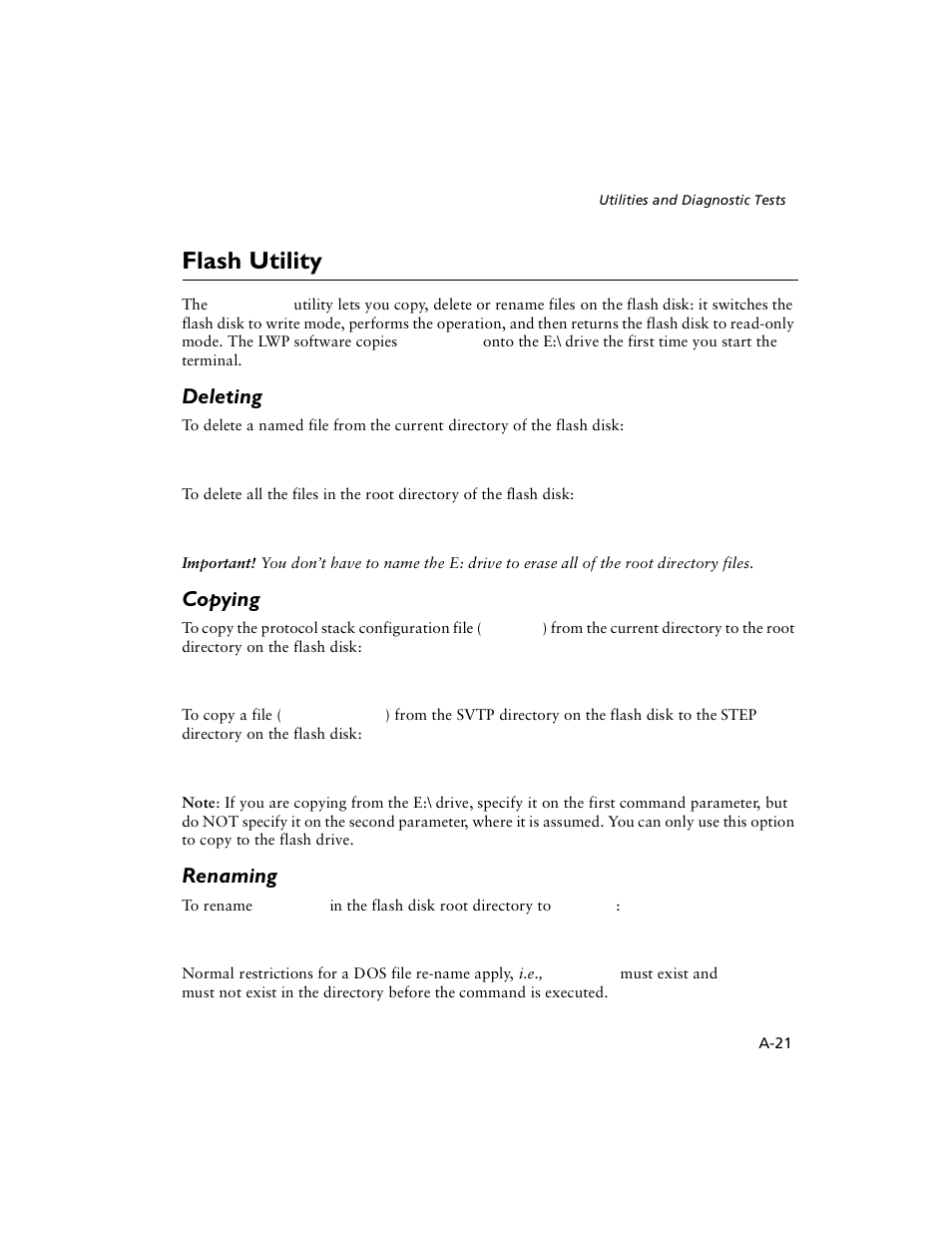 Flash utility, Deleting, Copying | Renaming | Symbol Technologies VRC 6940 User Manual | Page 80 / 116