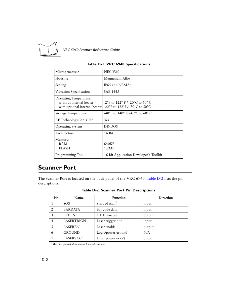 Scanner port | Symbol Technologies VRC 6940 User Manual | Page 99 / 116