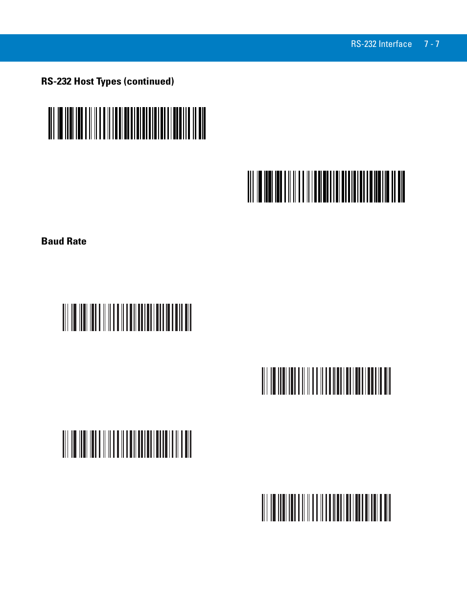 Baud rate, Baud rate -7, Rs-232 host types (continued) baud rate | Symbol Technologies 72E-86039-04 User Manual | Page 101 / 434