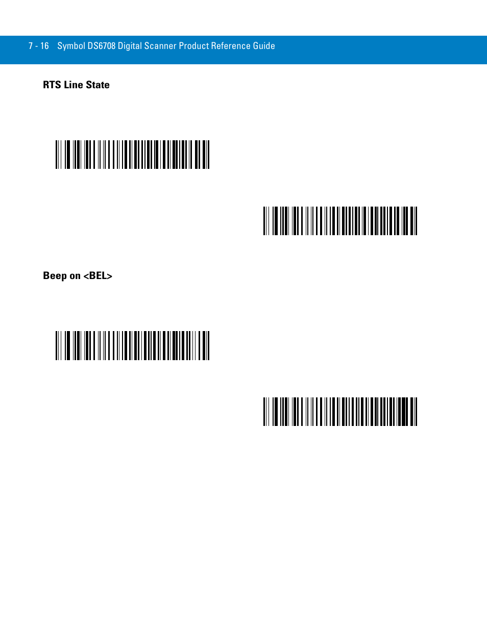 Rts line state, Beep on <bel, Rts line state -16 beep on <bel> -16 | Symbol Technologies 72E-86039-04 User Manual | Page 110 / 434