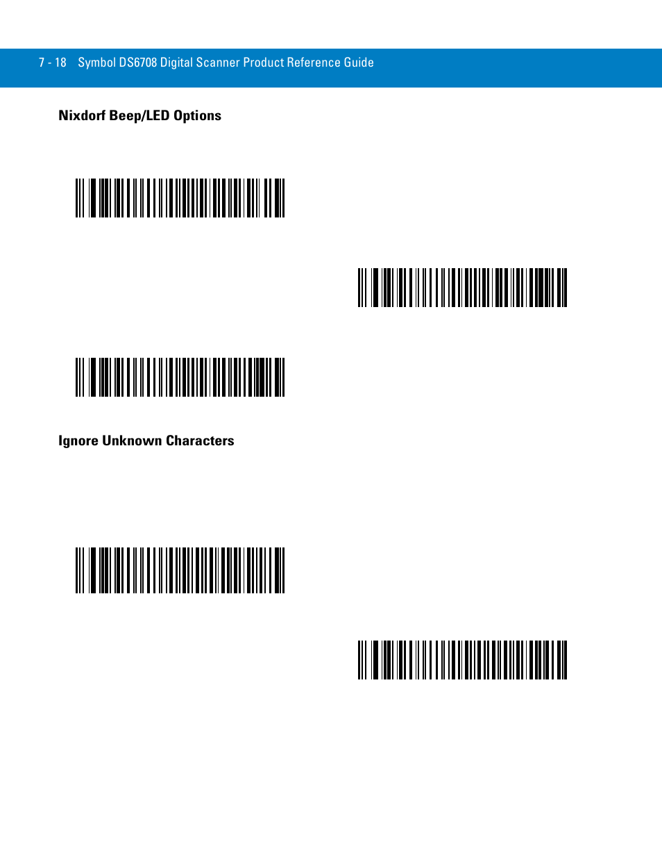 Nixdorf beep/led options, Ignore unknown characters, Nixdorf beep/led options -18 | Ignore unknown characters -18 | Symbol Technologies 72E-86039-04 User Manual | Page 112 / 434