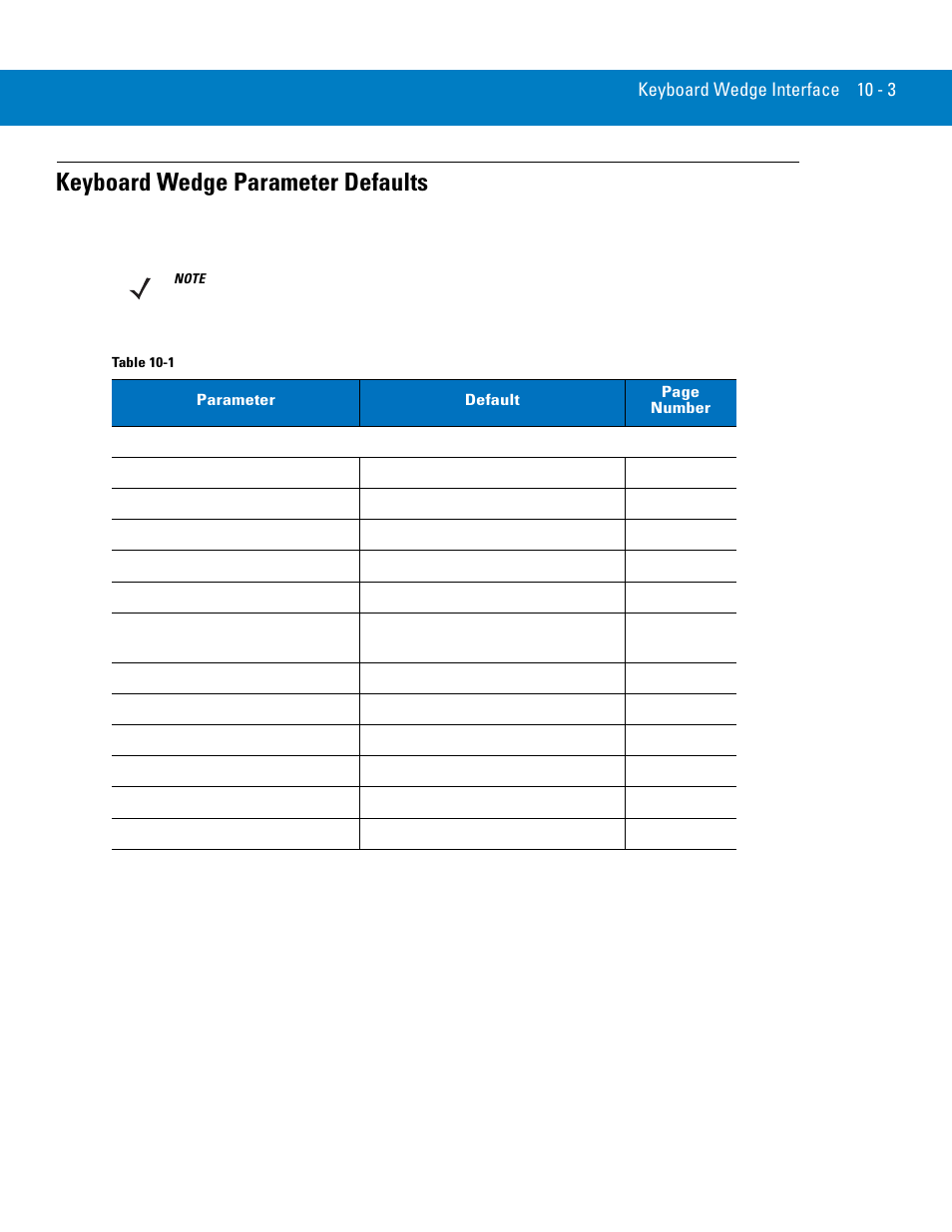 Keyboard wedge parameter defaults, Keyboard wedge parameter defaults -3 | Symbol Technologies 72E-86039-04 User Manual | Page 129 / 434