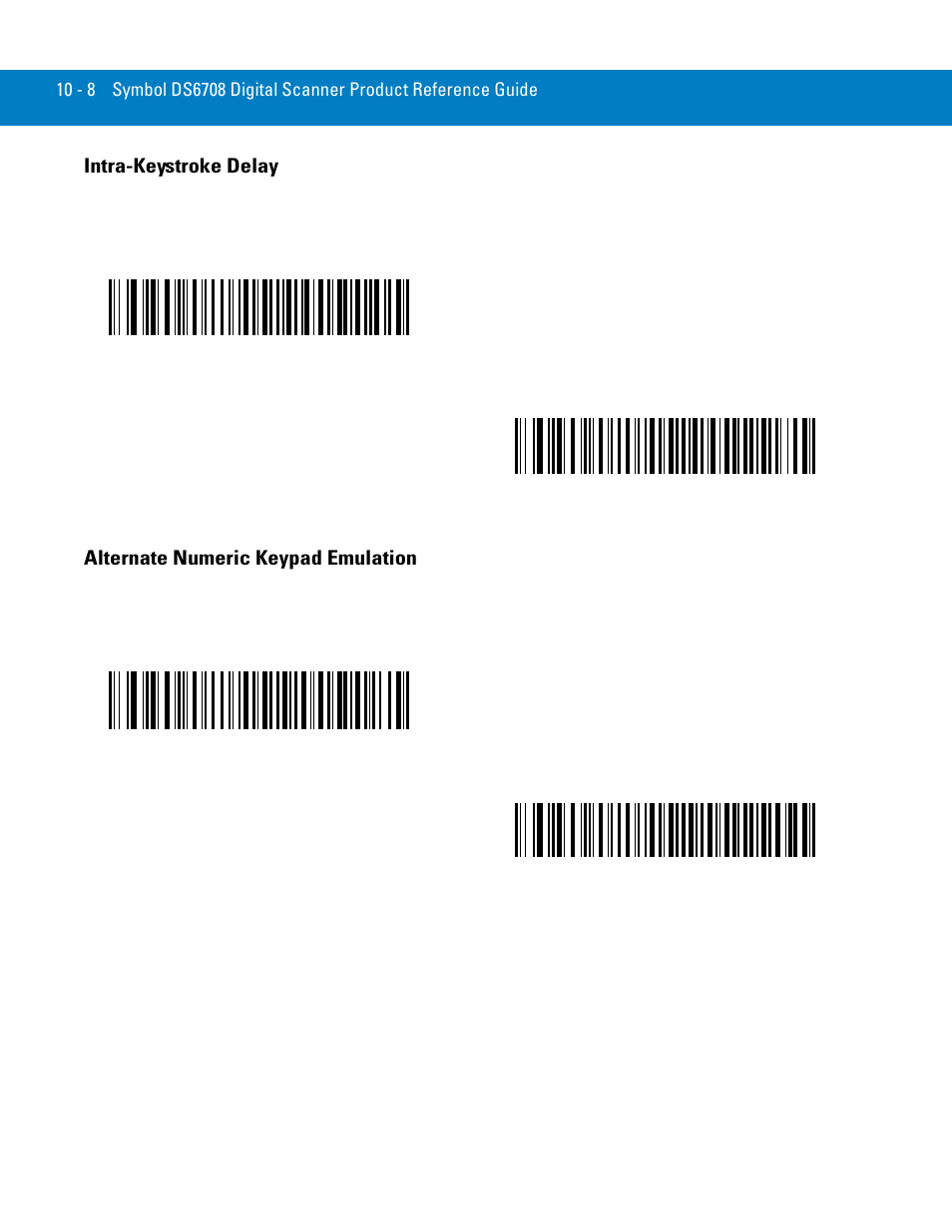Intra-keystroke delay, Alternate numeric keypad emulation | Symbol Technologies 72E-86039-04 User Manual | Page 134 / 434