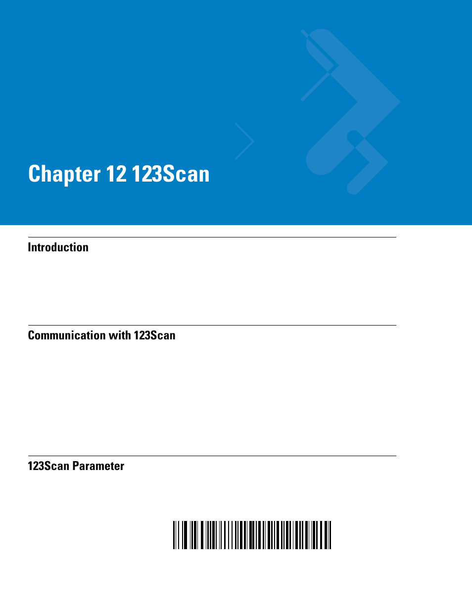 123scan, Introduction, Communication with 123scan | 123scan parameter, Chapter 12: 123scan, Chapter 12, 123scan, Describ, To configu | Symbol Technologies 72E-86039-04 User Manual | Page 161 / 434