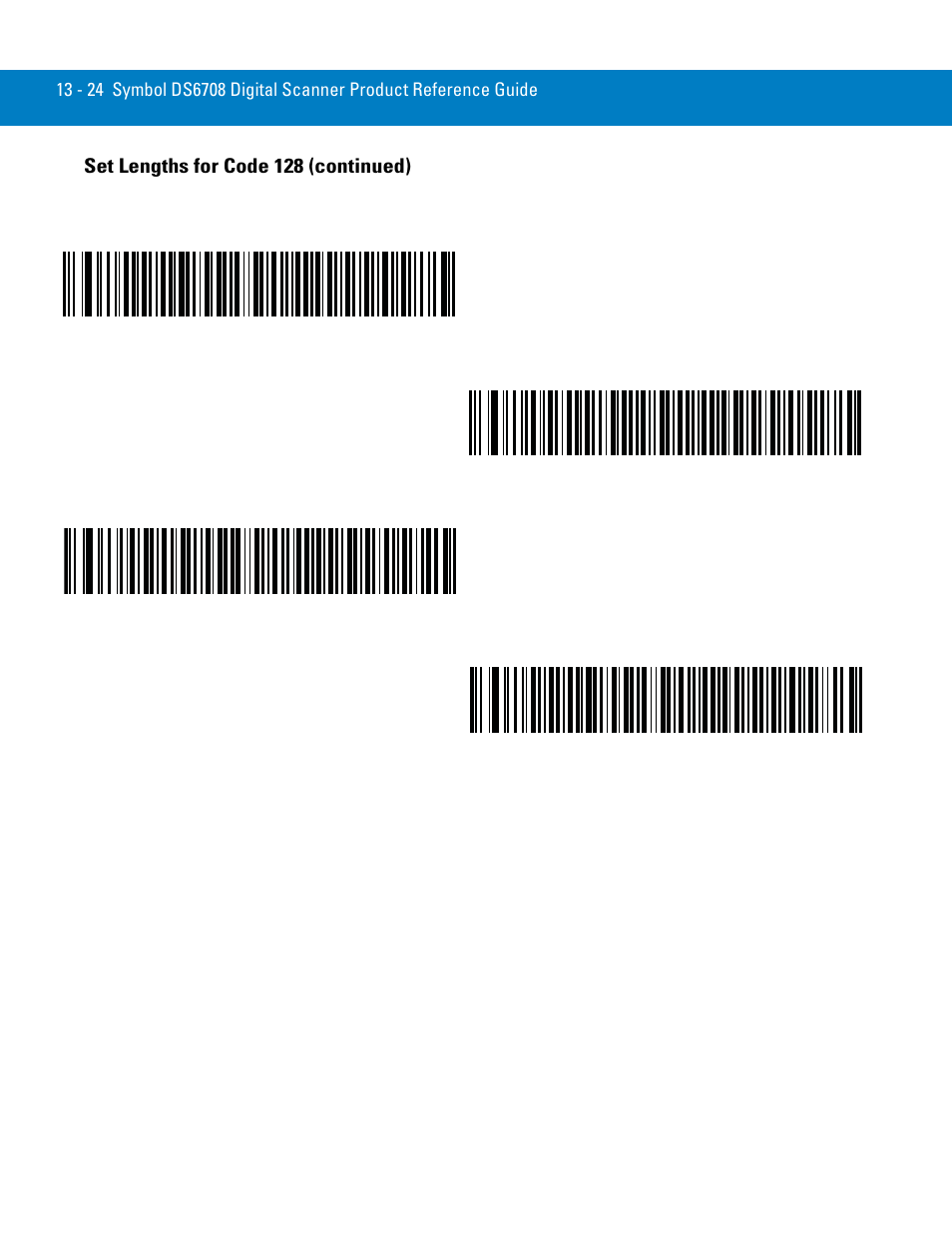 Set lengths for code 128 (continued) | Symbol Technologies 72E-86039-04 User Manual | Page 186 / 434