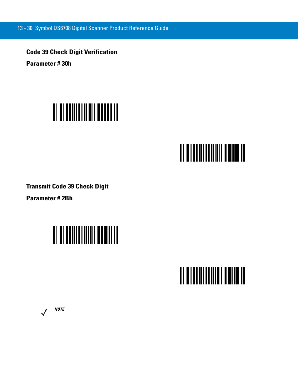 Code 39 check digit verification, Transmit code 39 check digit, Code 39 check digit verification parameter # 30h | Transmit code 39 check digit parameter # 2bh | Symbol Technologies 72E-86039-04 User Manual | Page 192 / 434