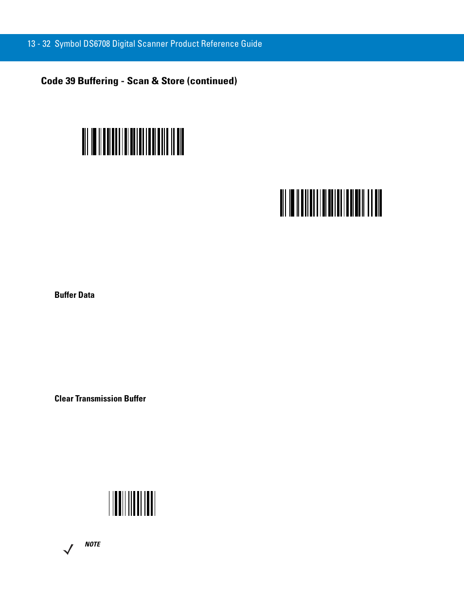 Buffer data, Clear transmission buffer, Code 39 buffering - scan & store (continued) | Symbol Technologies 72E-86039-04 User Manual | Page 194 / 434