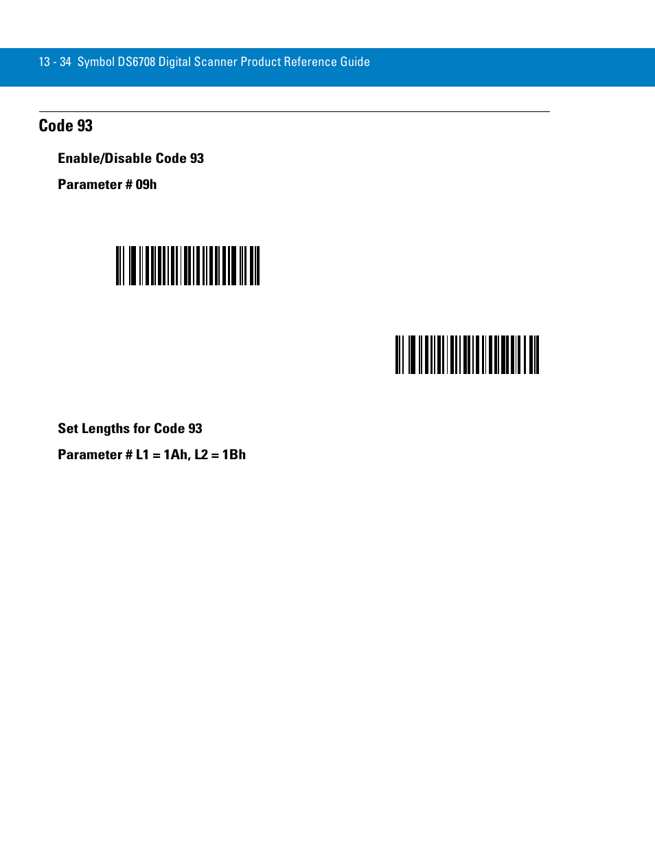 Code 93, Enable/disable code 93, Set lengths for code 93 | Code 93 -34, Enable/disable code 93 parameter # 09h | Symbol Technologies 72E-86039-04 User Manual | Page 196 / 434