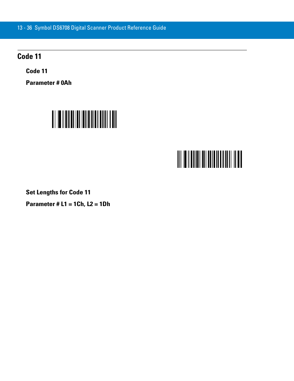 Code 11, Set lengths for code 11, Code 11 -36 | Code 11 -36 set lengths for code 11 -36, Code 11 parameter # 0ah | Symbol Technologies 72E-86039-04 User Manual | Page 198 / 434