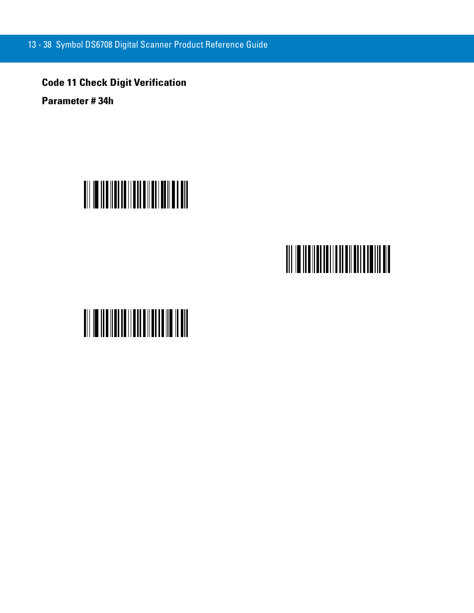 Code 11 check digit verification, Code 11 check digit verification -38, Code 11 check digit verification parameter # 34h | Symbol Technologies 72E-86039-04 User Manual | Page 200 / 434