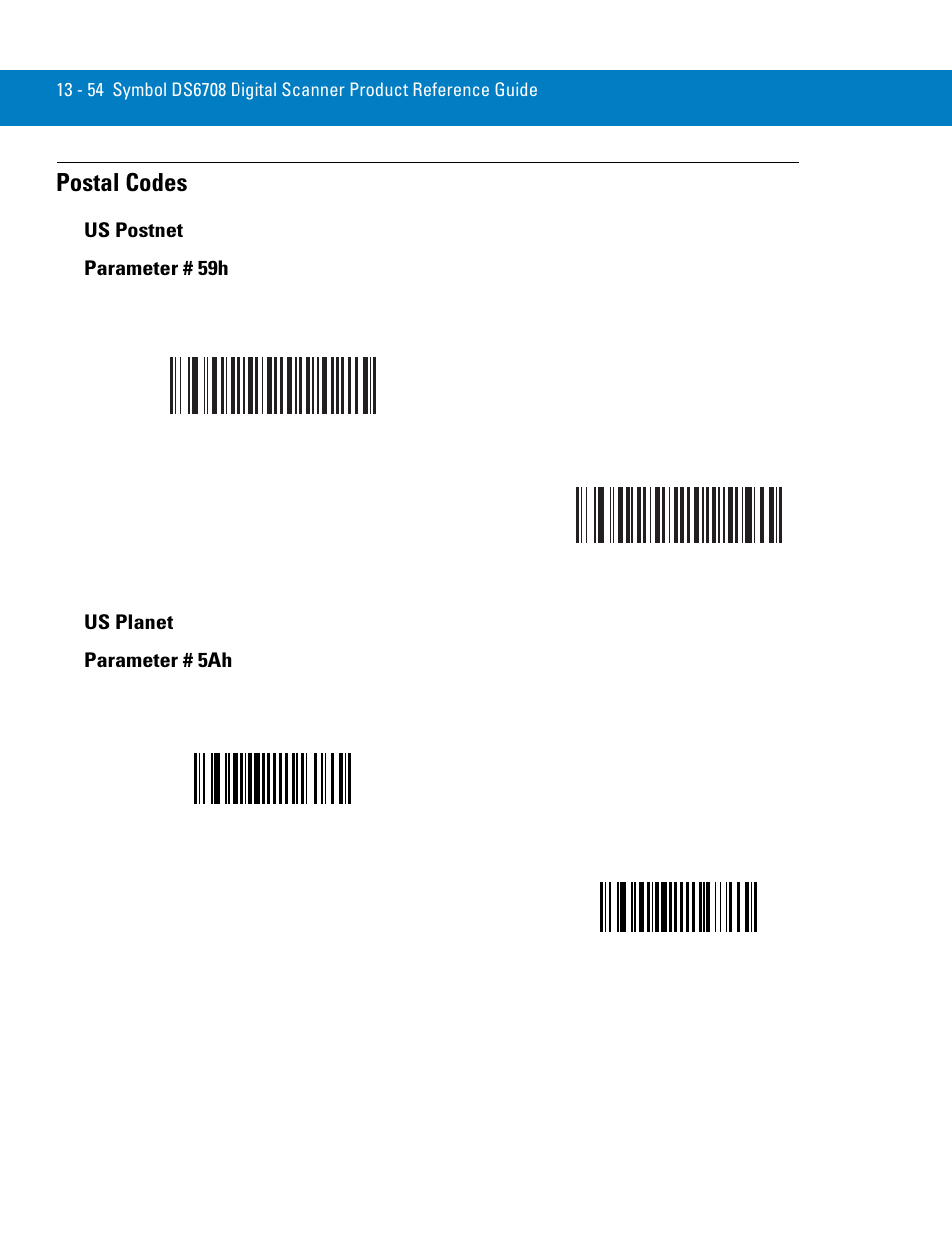 Postal codes, Us postnet, Us planet | Postal codes -54, Us postnet -54 us planet -54 | Symbol Technologies 72E-86039-04 User Manual | Page 216 / 434