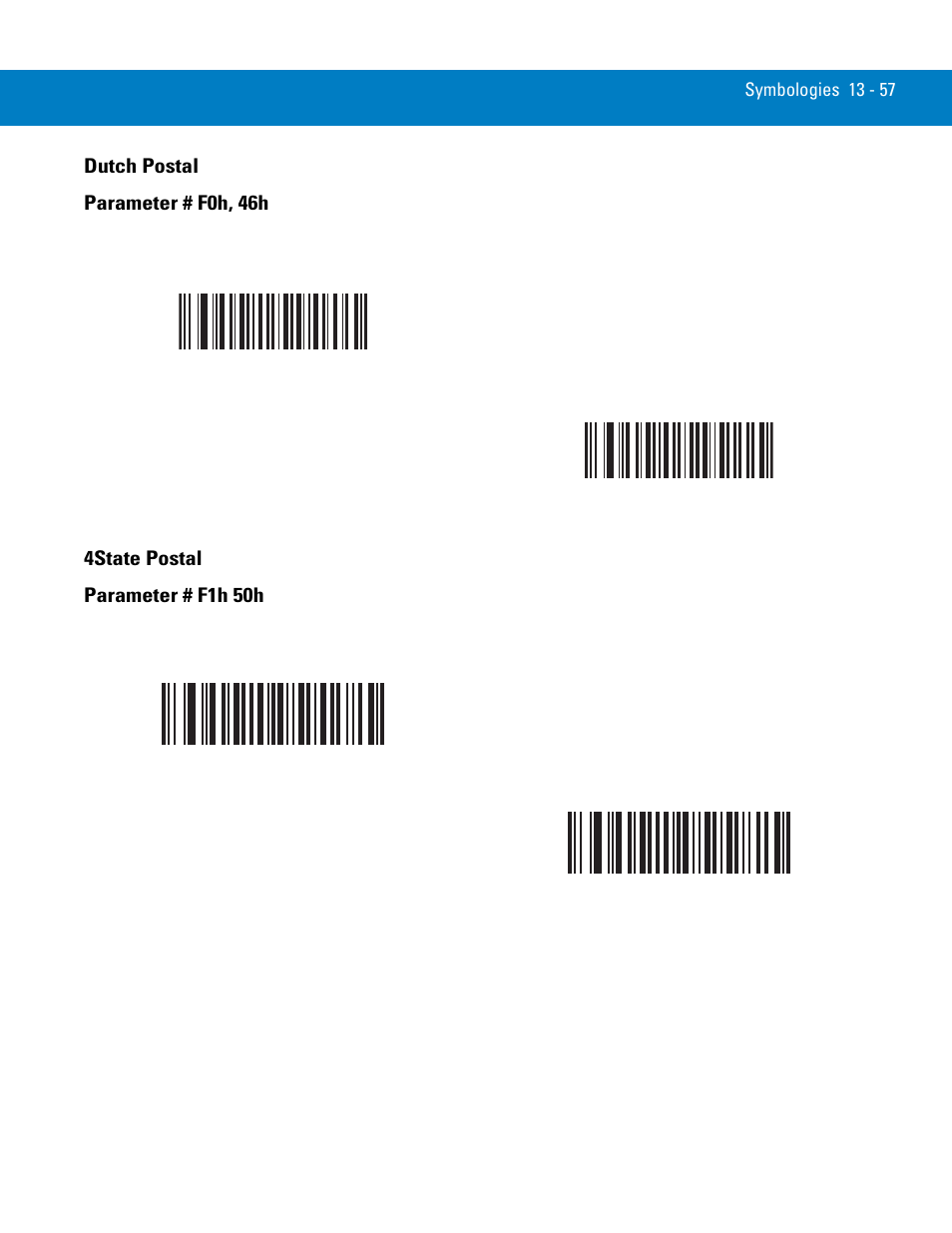 Dutch postal, 4state postal, Dutch postal -57 4state postal -57 | Symbol Technologies 72E-86039-04 User Manual | Page 219 / 434